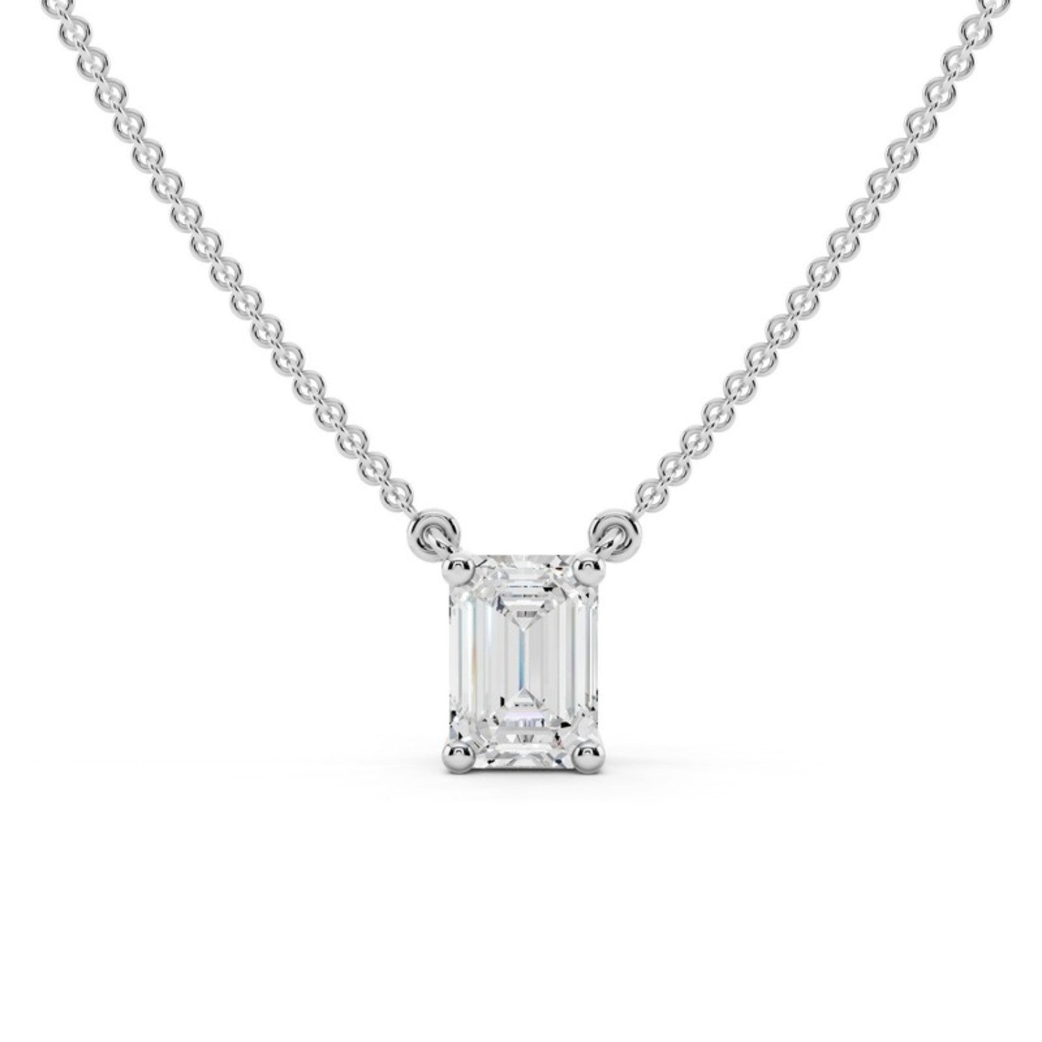 1/2 Carat Emerald Cut Diamond Pendant Necklace in 14K white gold