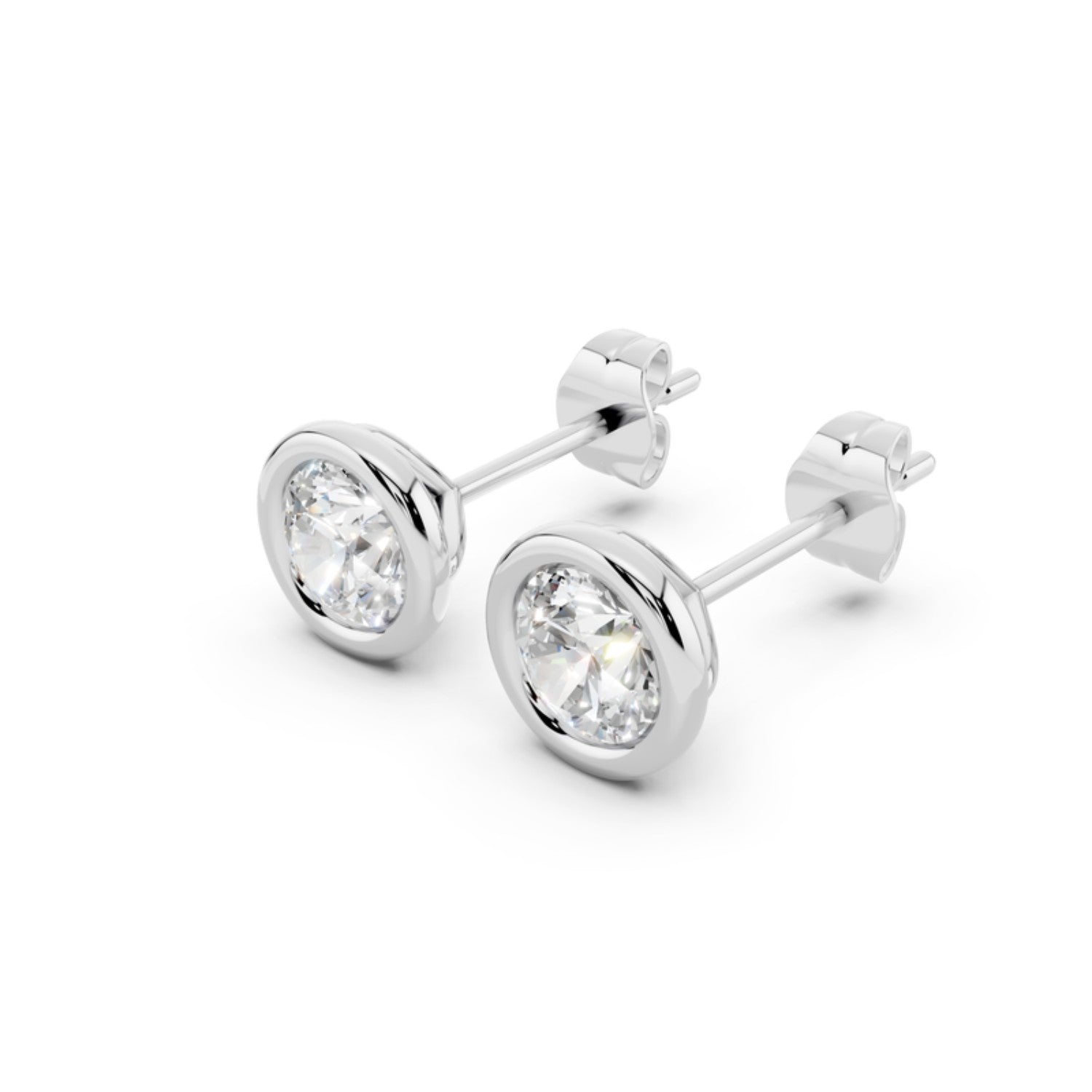 1 Carat Bezel Set Diamond Studs in 14K white gold
