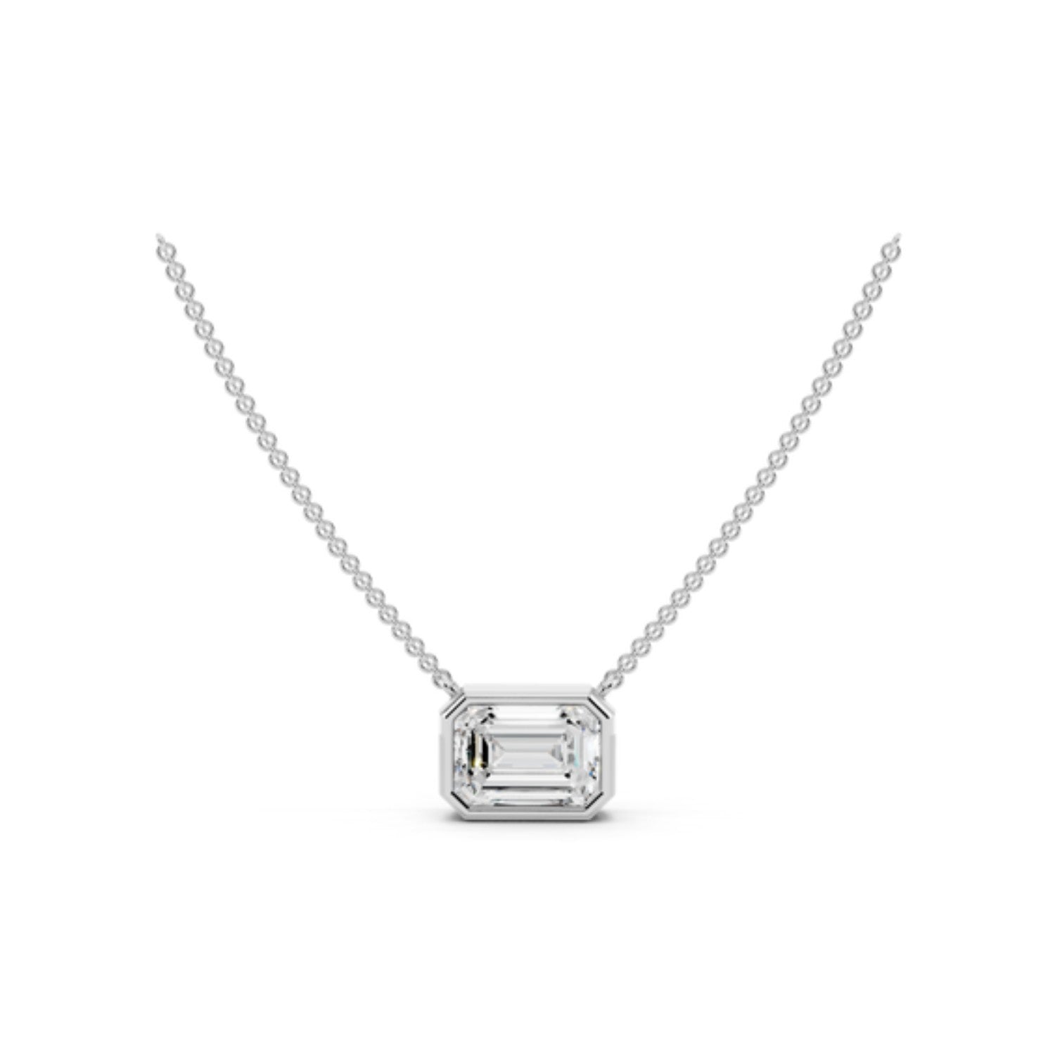 1 Carat Emerald Cut Bezel Necklace in 14K white gold