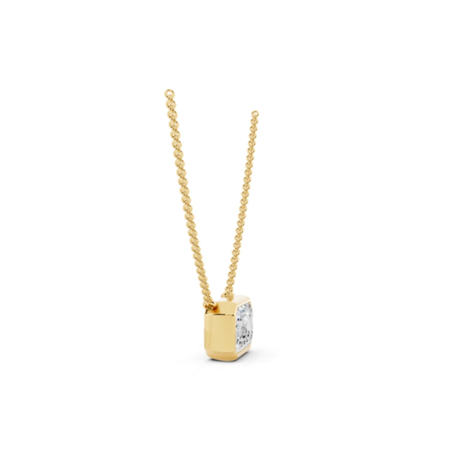 1 Carat Emerald Cut Bezel Necklace, detail view 2