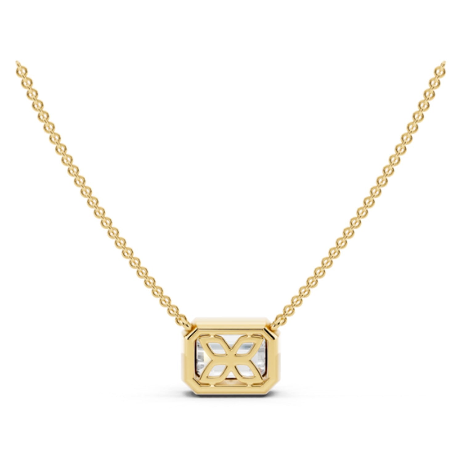 1 Carat Emerald Cut Bezel Necklace, detail view 3