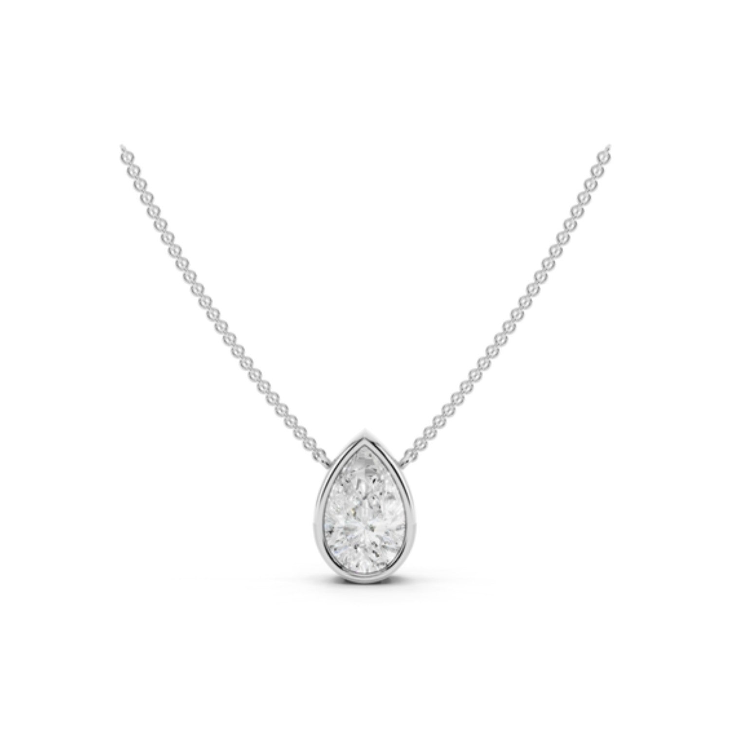1 Carat Pear Bezel Diamond Necklace in 14K white gold