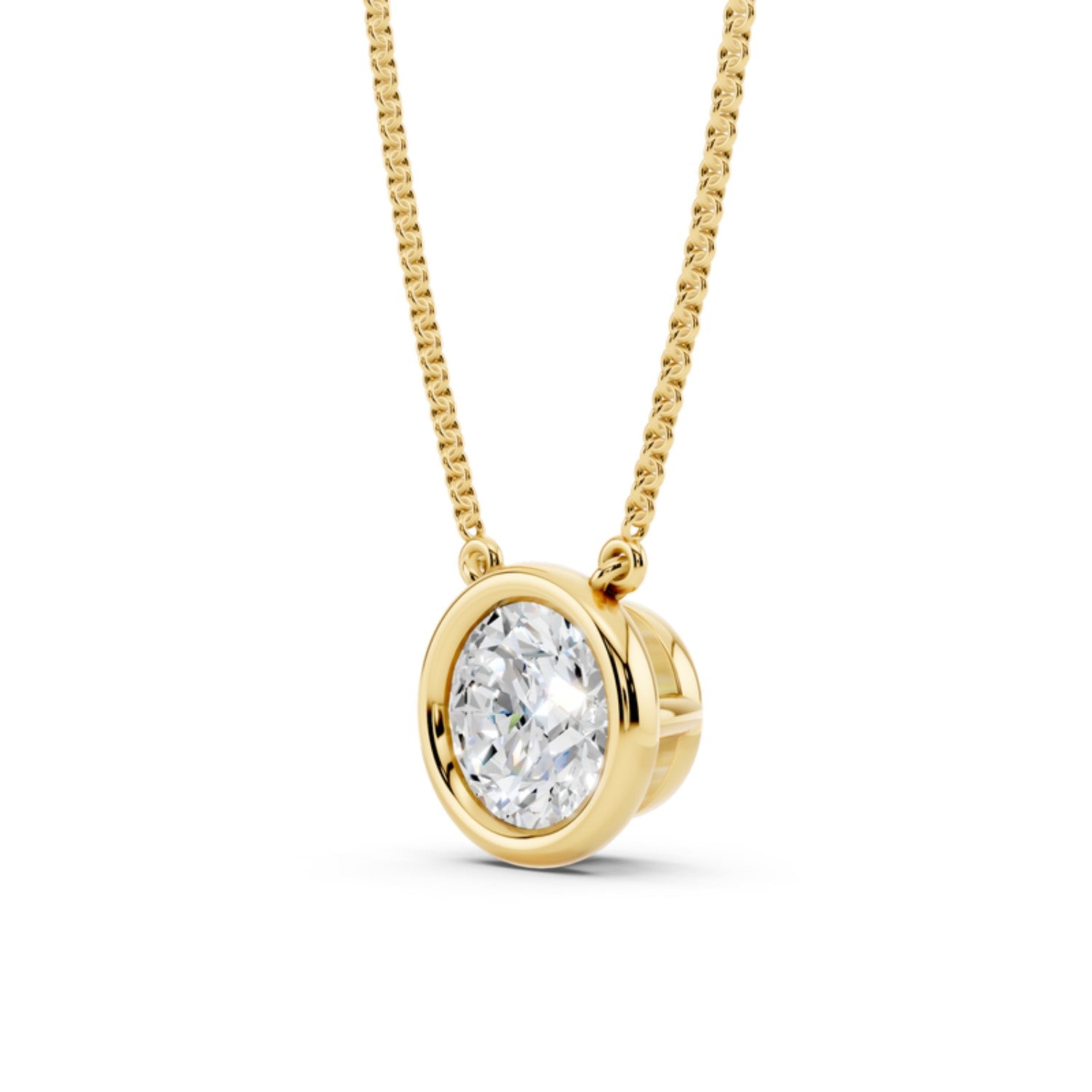 1 Carat Round Bezel Diamond Necklace, detail view 2