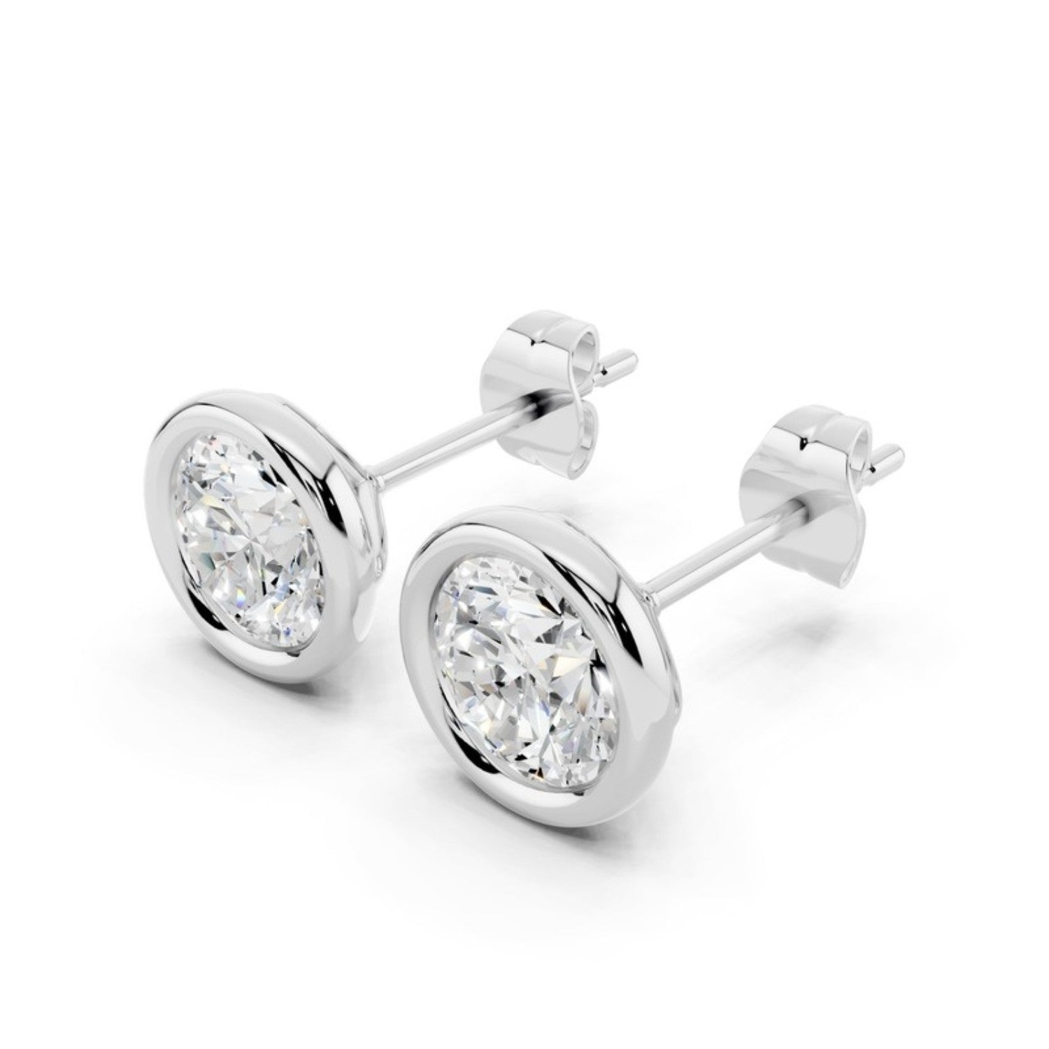 2 Carat Bezel Set Diamond Studs in 14K white gold