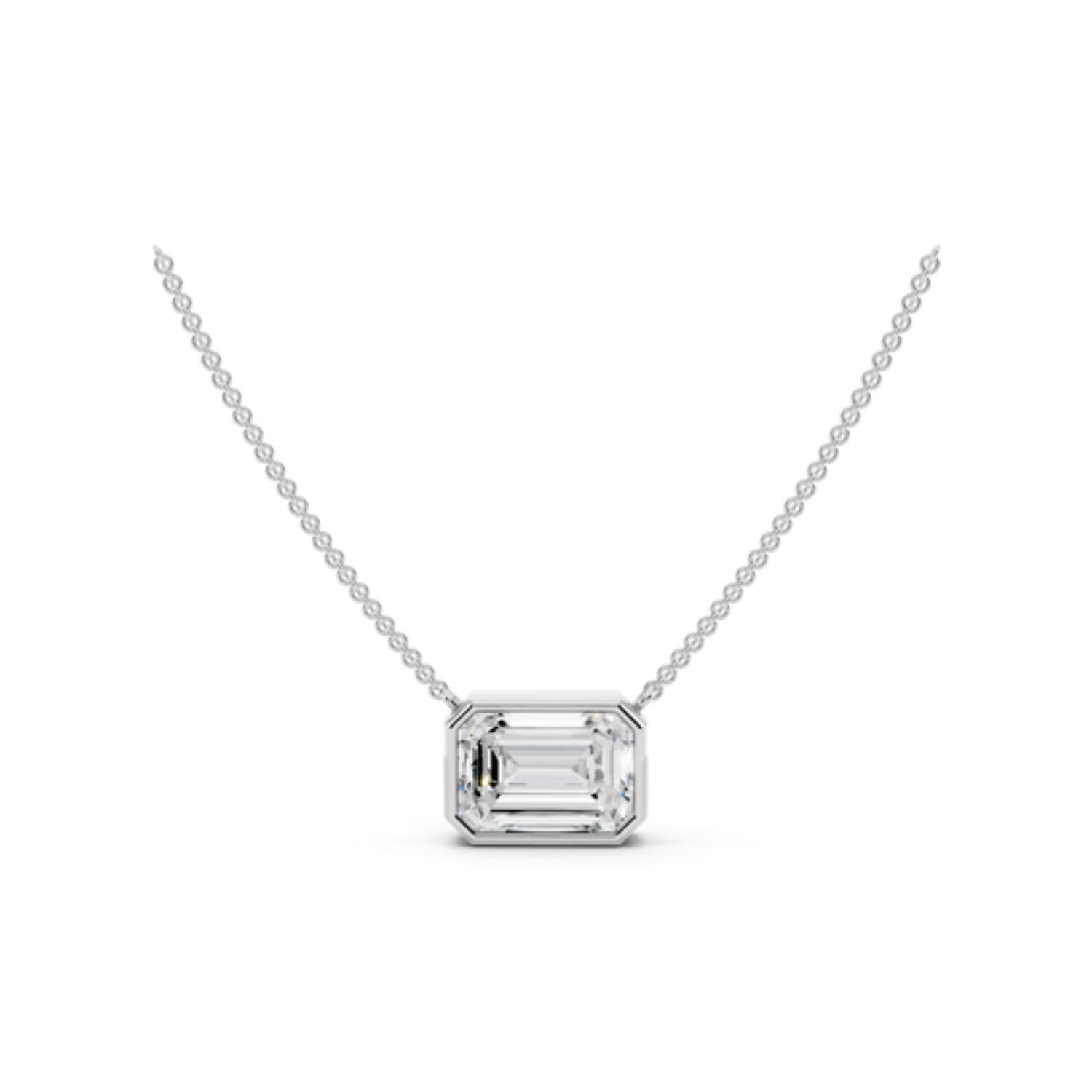 2 Carat Emerald Cut Bezel Necklace in 14K white gold