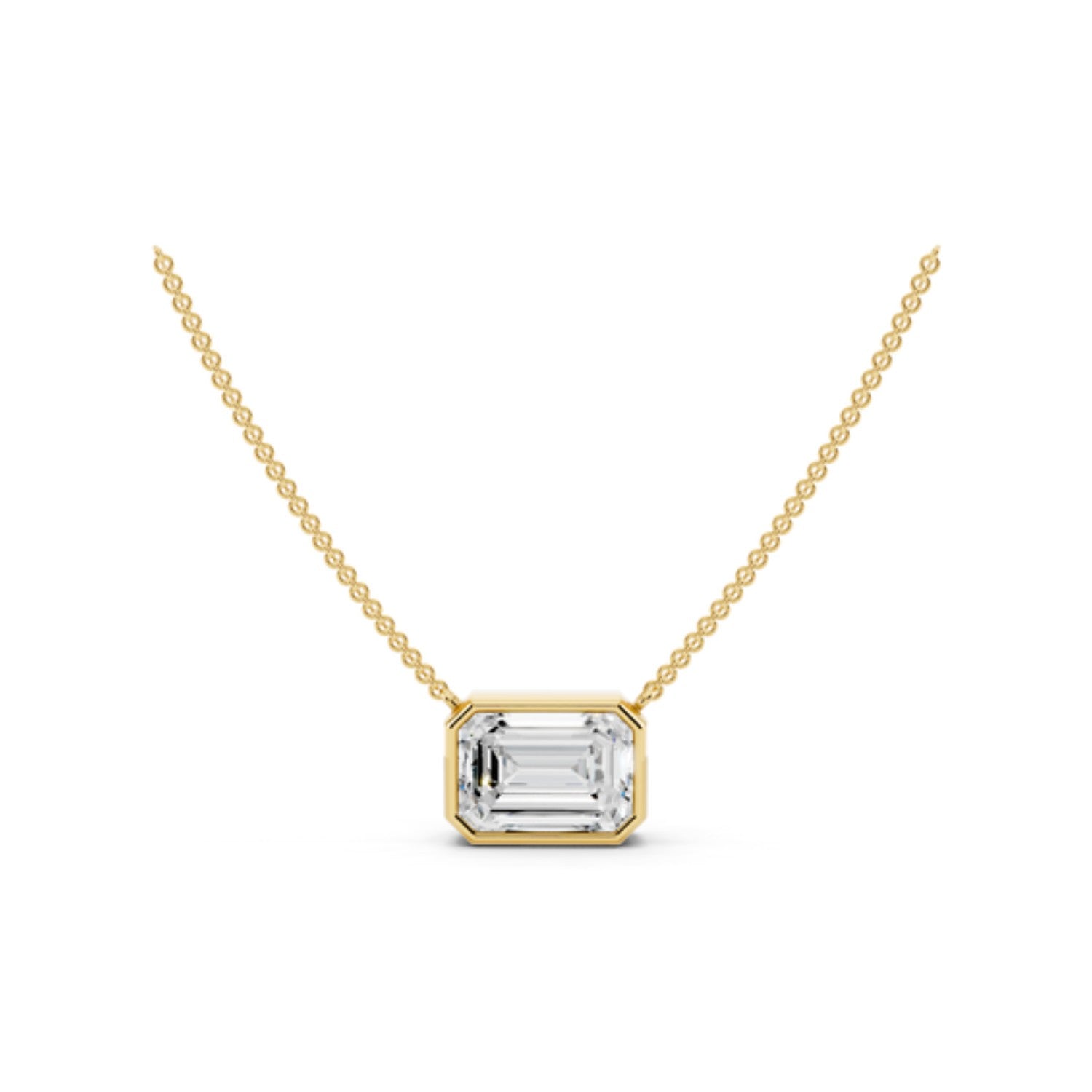 2 Carat Emerald Cut Bezel Necklace in 14K yellow gold by Seema Fine Jewelry