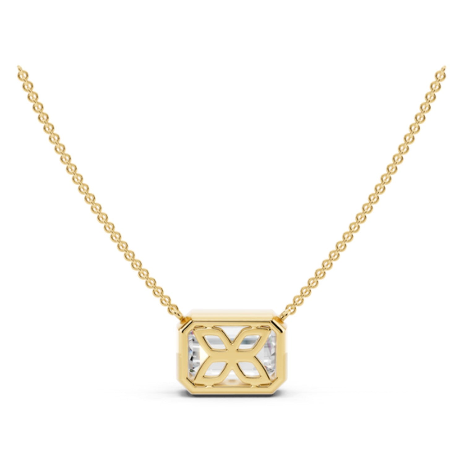 2 Carat Emerald Cut Bezel Necklace, detail view 2