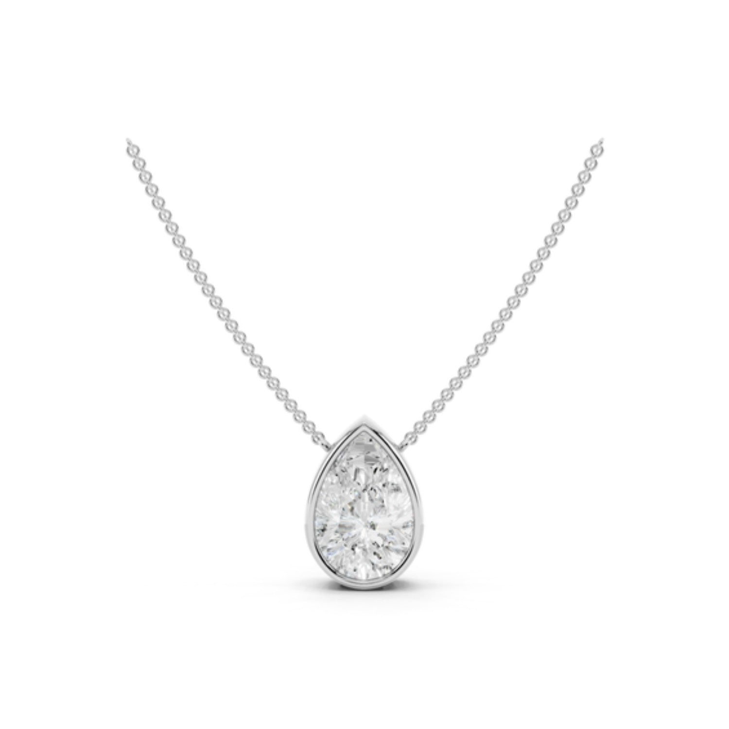 2 Carat Pear Bezel Diamond Necklace in 14K white gold