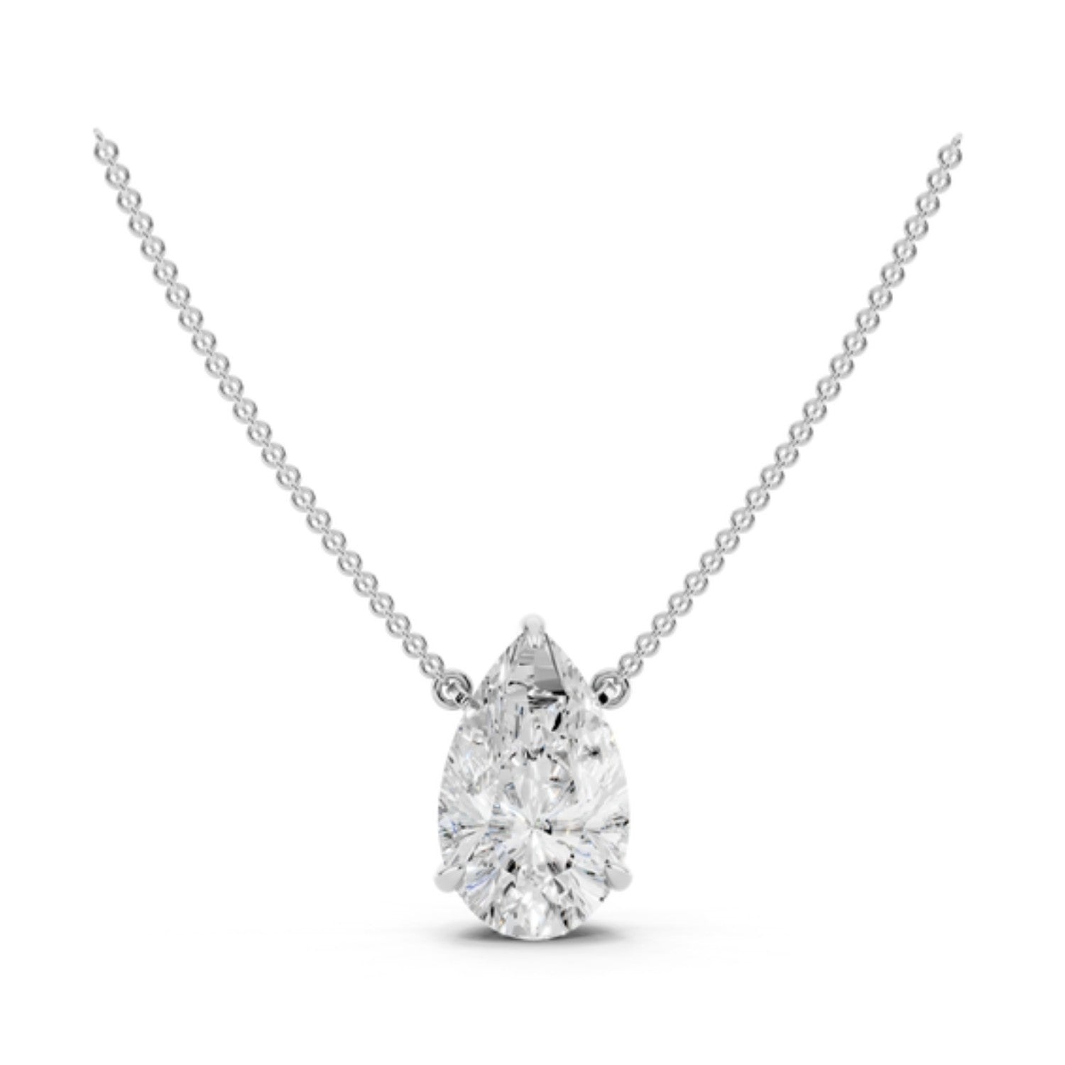 2 Carat Pear Solitaire Diamond Necklace in 14K white gold