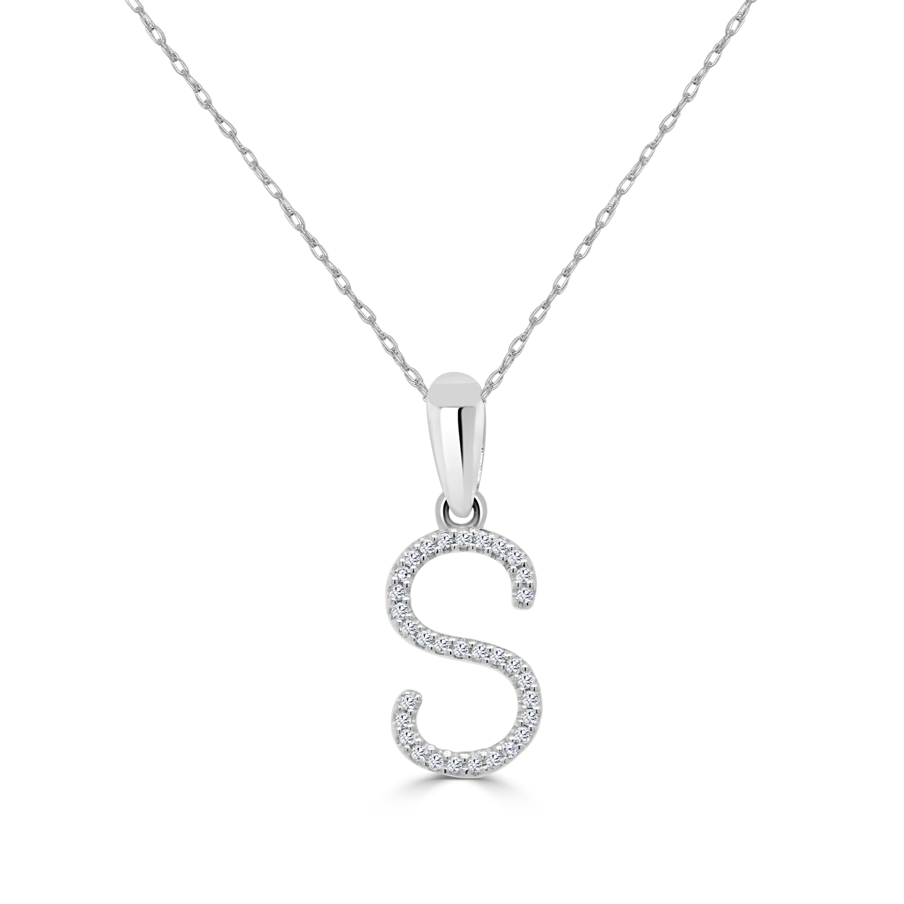 White Gold Diamond Initial Necklace