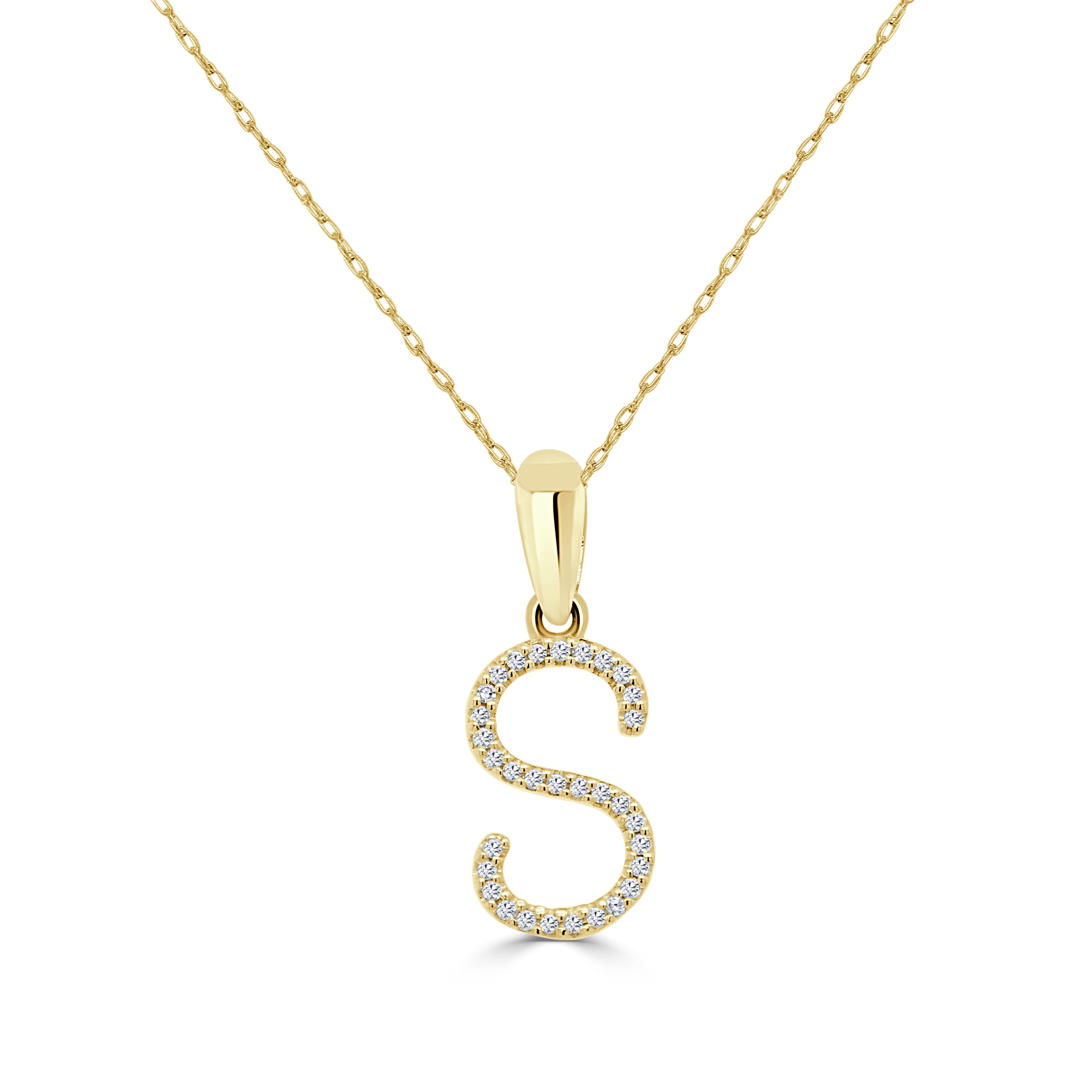 Yellow Gold Diamond Initial Necklace