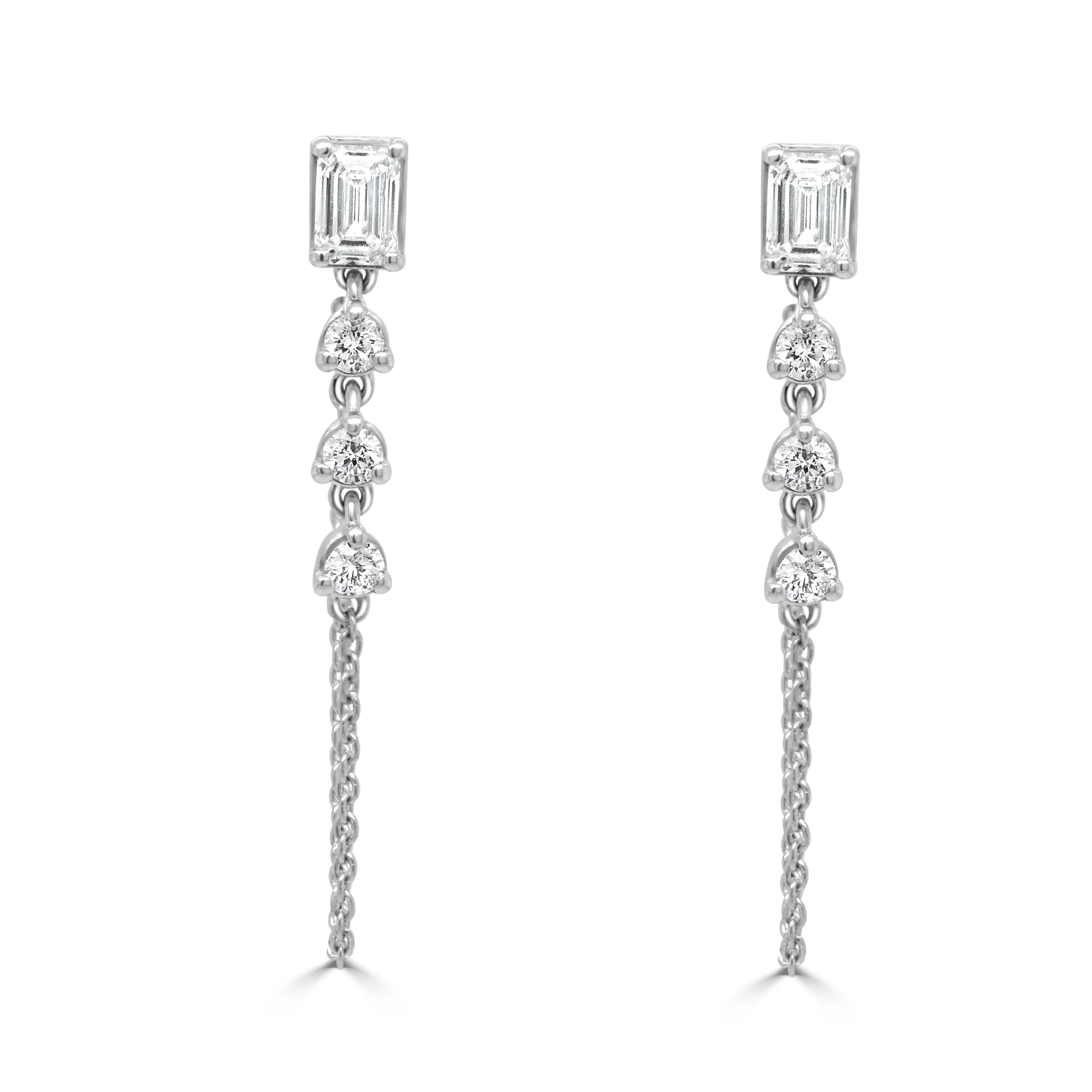Emerald Cut Round Diamond Earrings