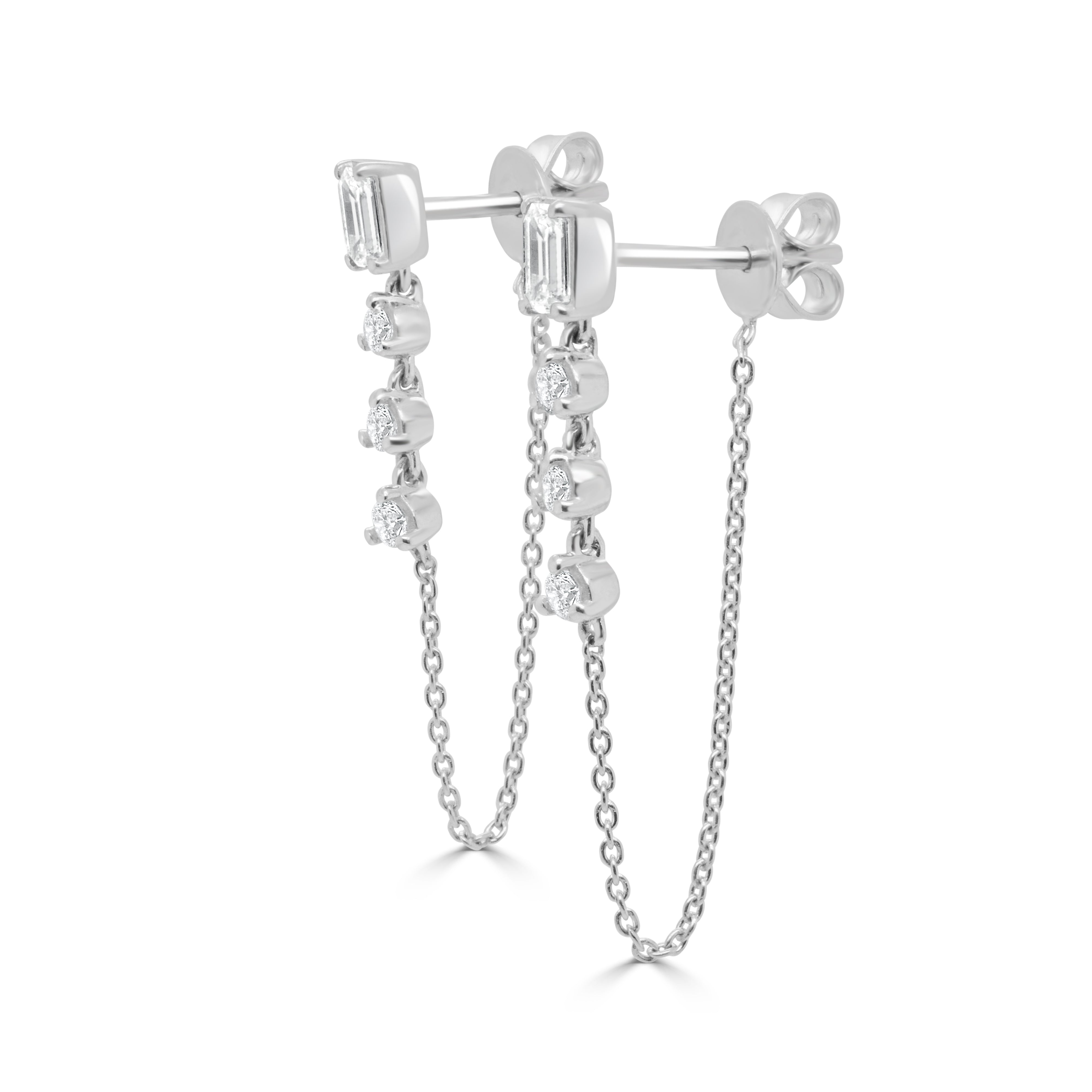 Emerald Cut Round Diamond Earrings