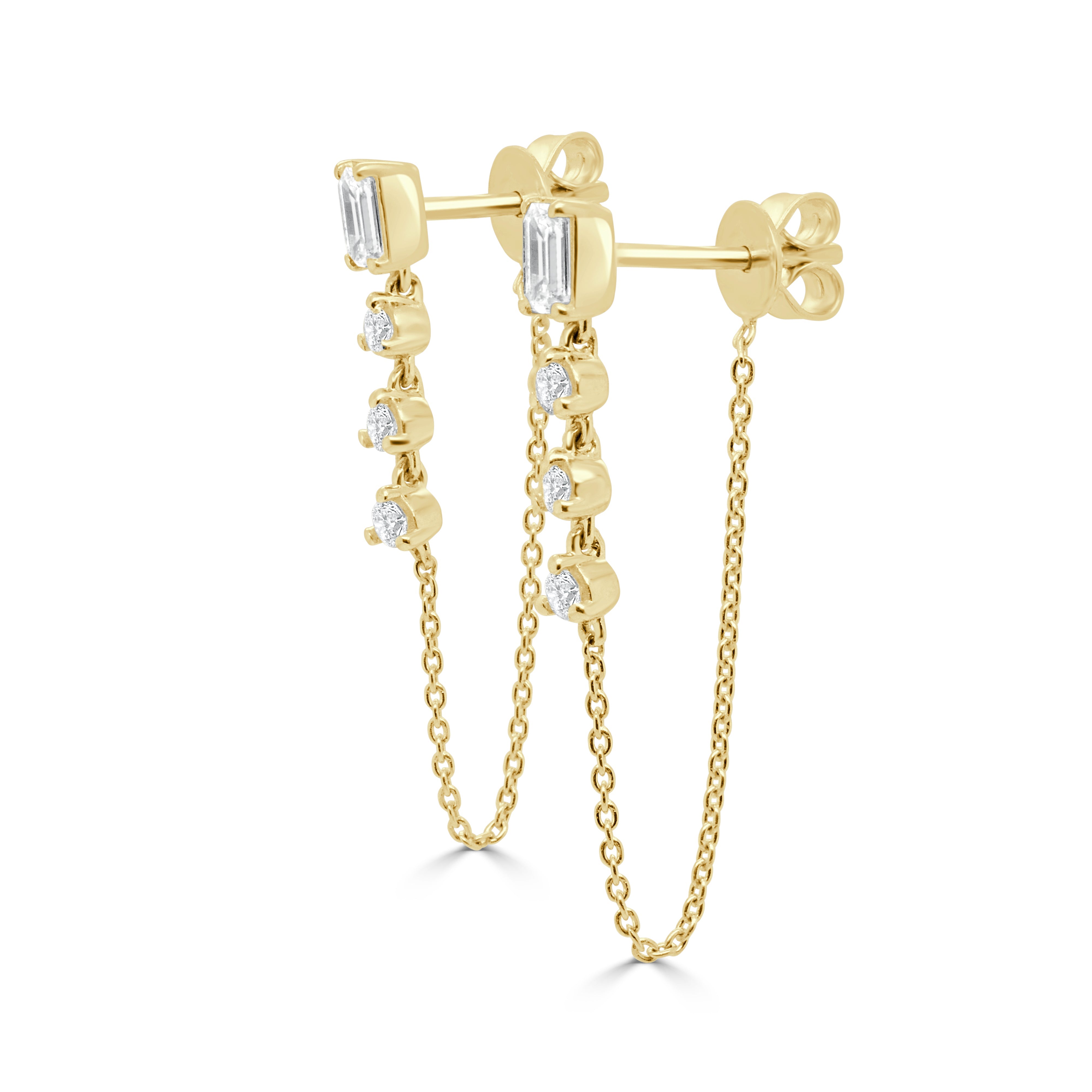 Emerald Cut Round Diamond Earrings