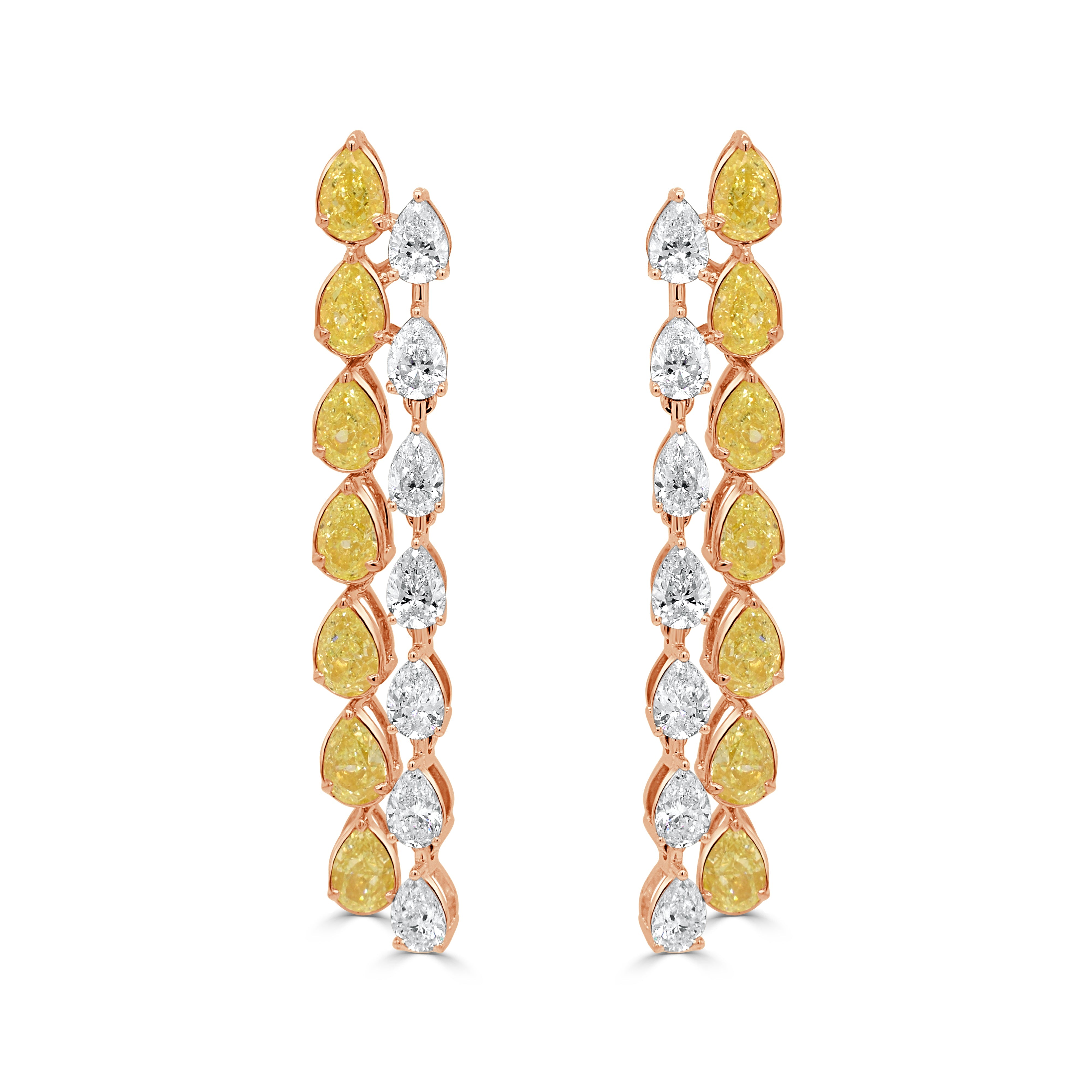 Gold Pear Shape Diamond Yellow Diamond Drop Earrings