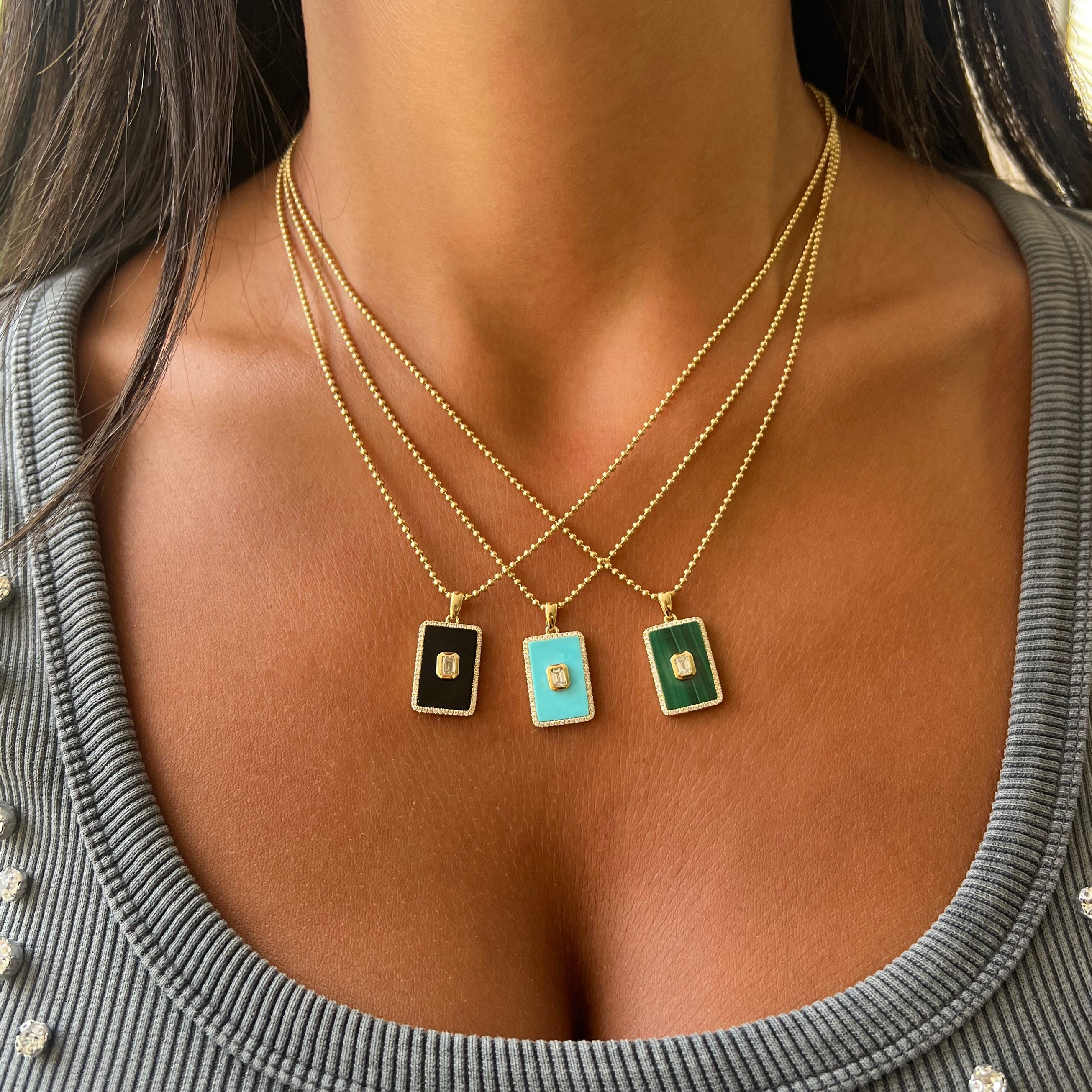 Emerald Cut Diamond Medallion In Onyx Necklace