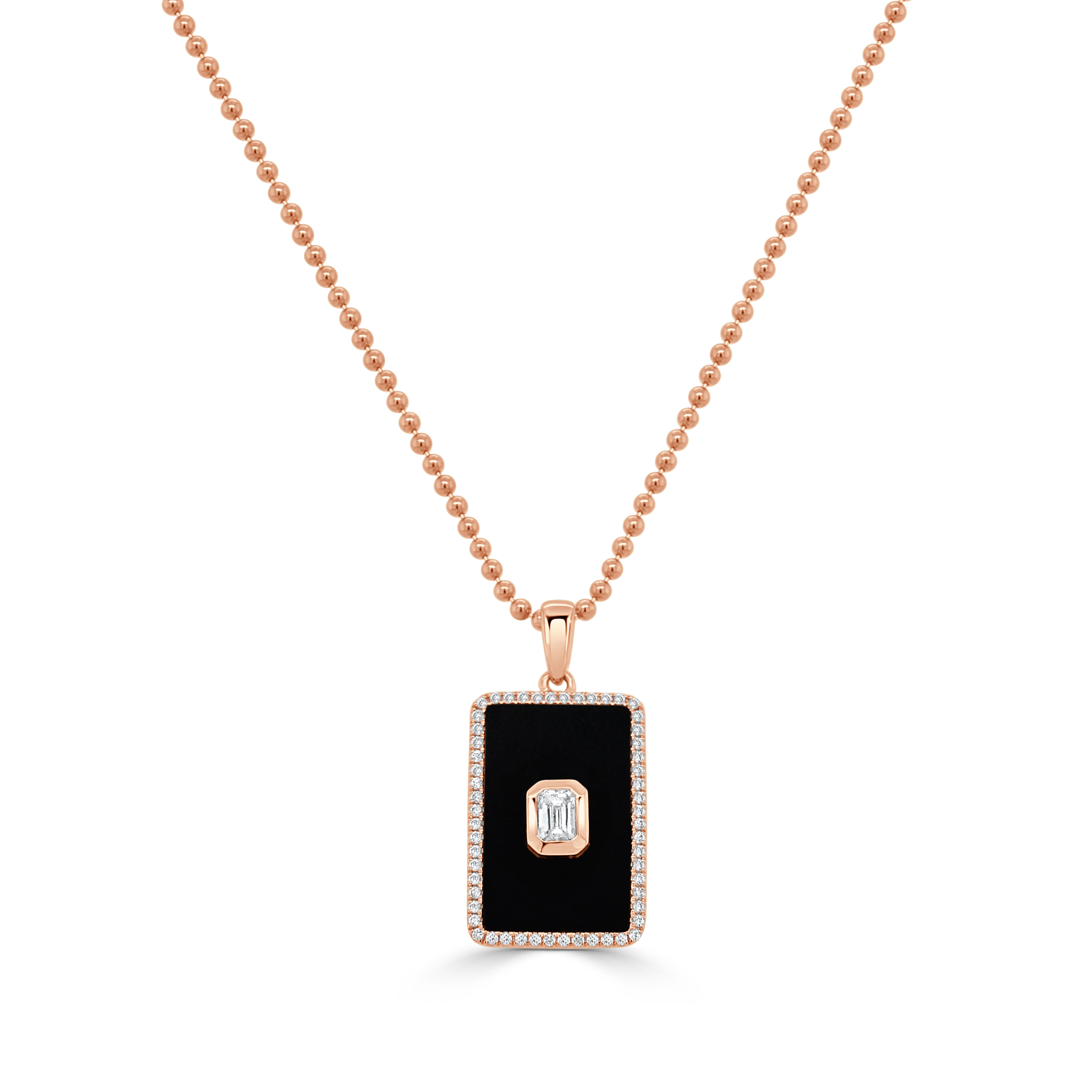 Emerald Cut Diamond Medallion In Onyx Necklace