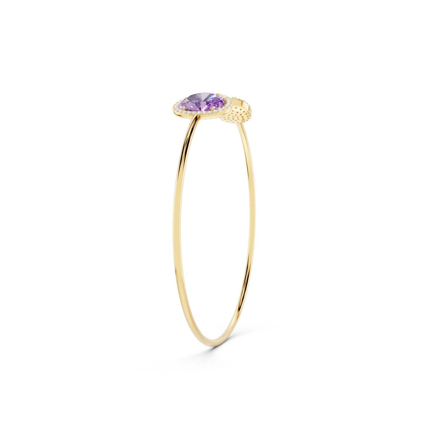Amethyst Purple Halo Open Cuff Bangle