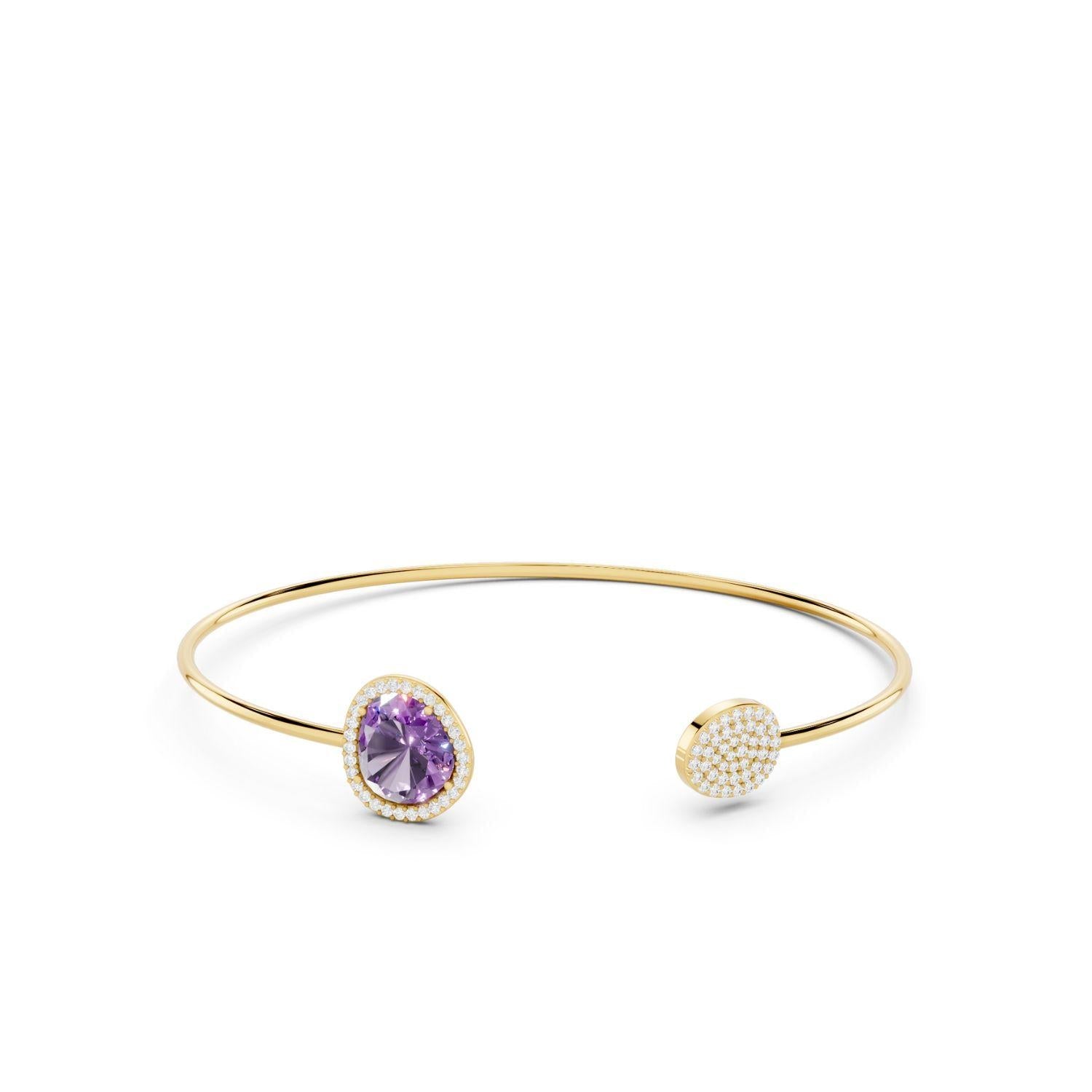 Amethyst Purple Halo Open Cuff Bangle