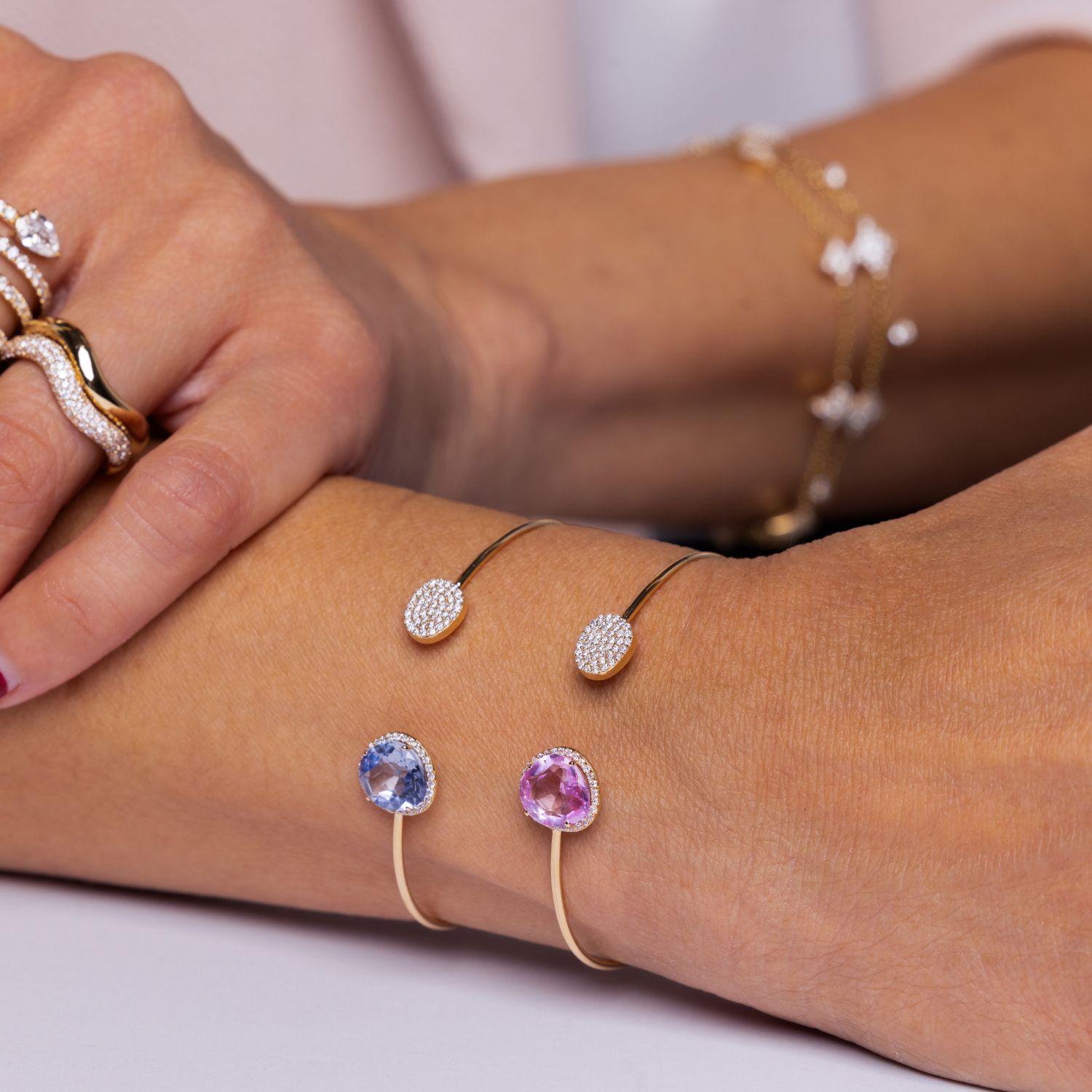 Amethyst Purple Halo Open Cuff Bangle