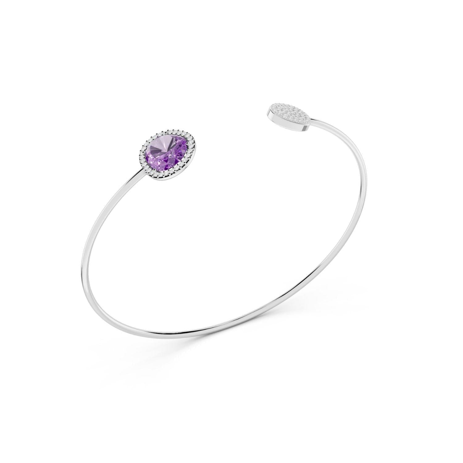 Amethyst Purple Halo Open Cuff Bangle