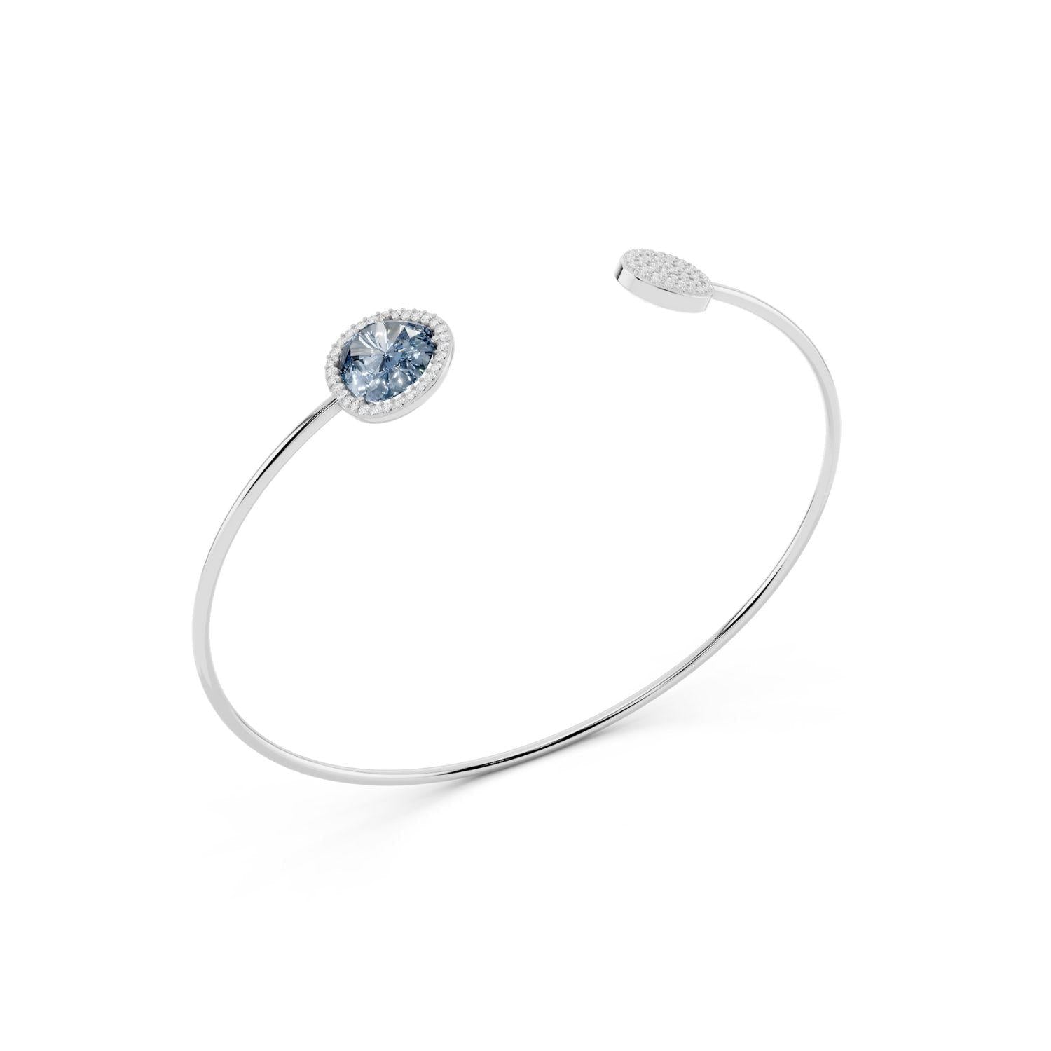 Aquamarine Blue Halo Open Cuff Bangle