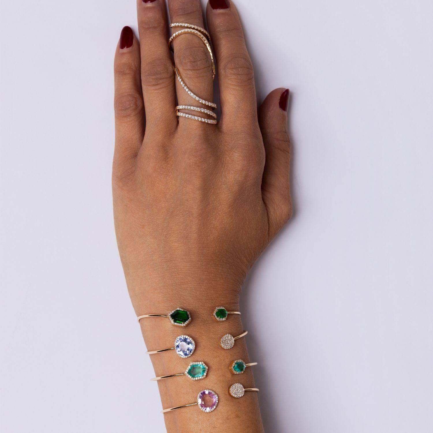 Aquamarine Blue Halo Open Cuff Bangle