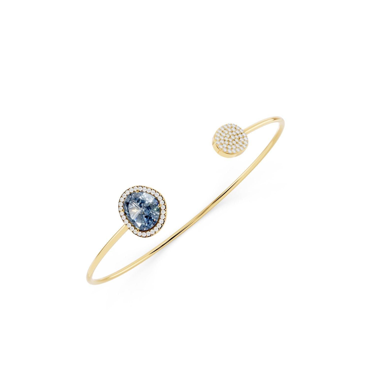Aquamarine Blue Halo Open Cuff Bangle
