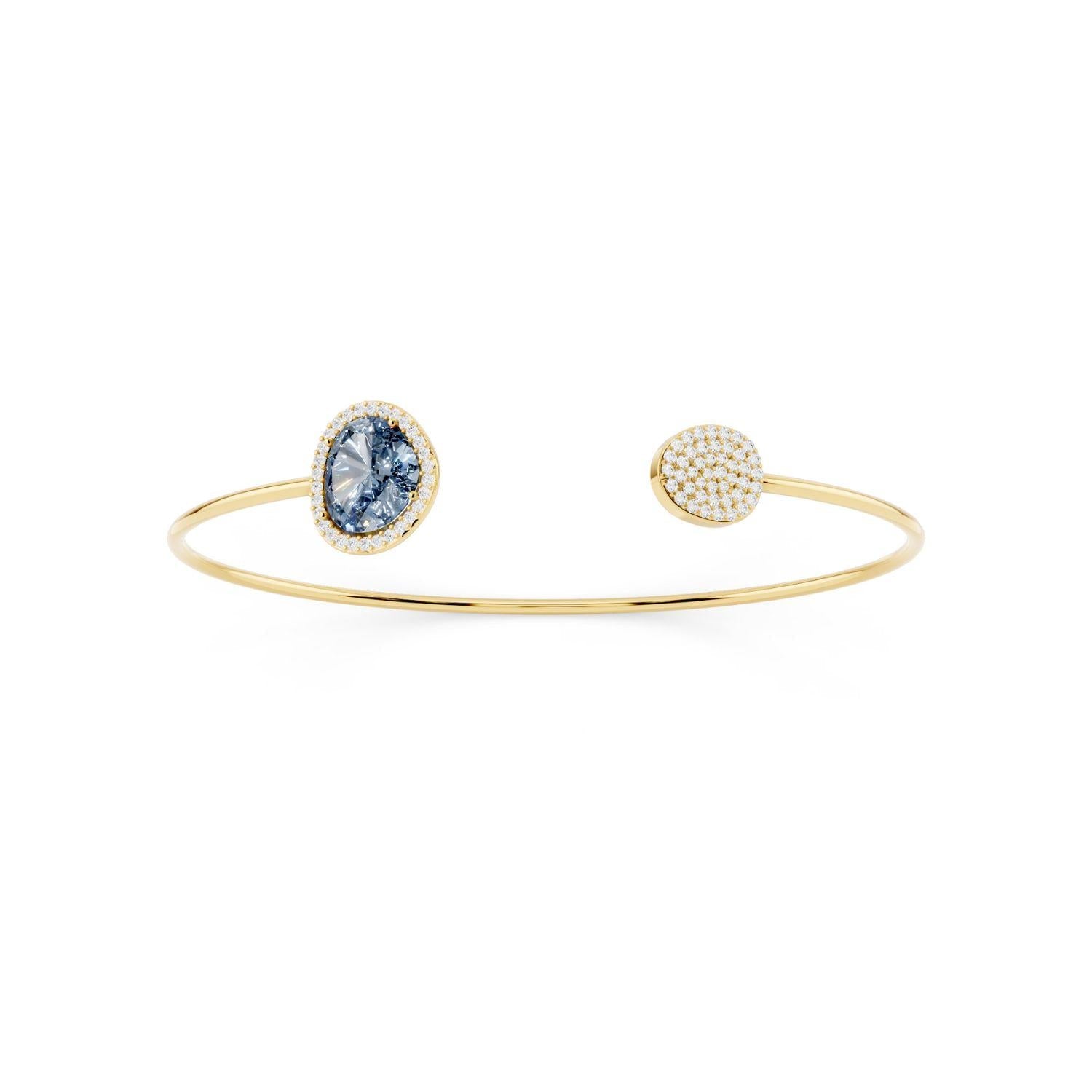 Aquamarine Blue Halo Open Cuff Bangle