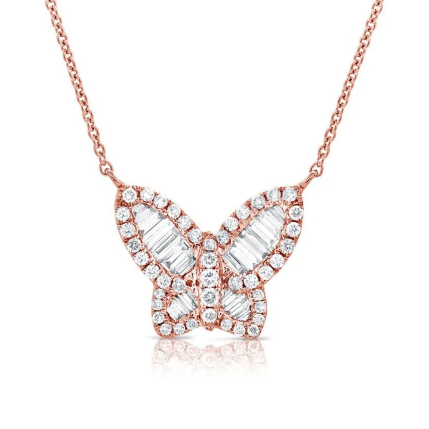 Baguette Diamond Butterfly Necklace