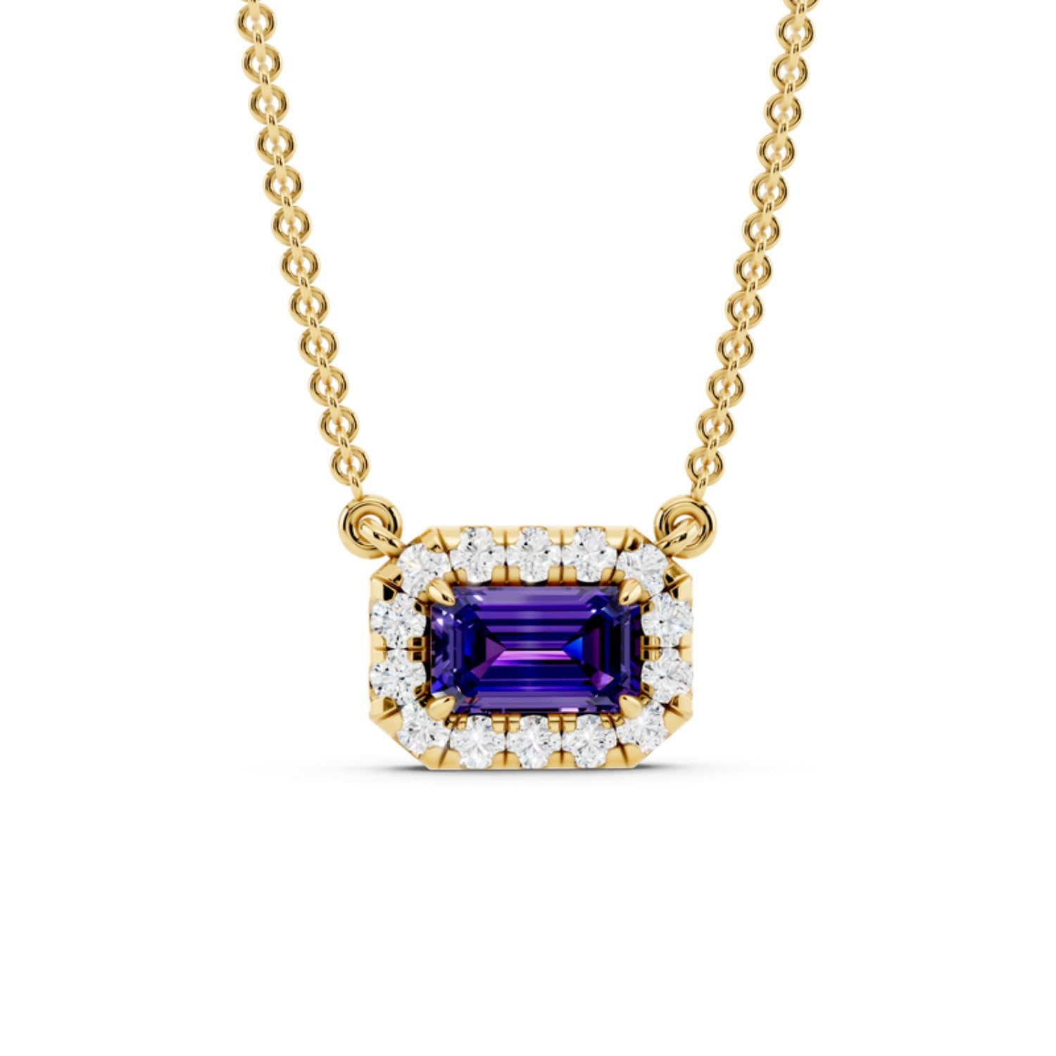 Birthstone Halo Pendant Necklace, December birthstone, 14K gold