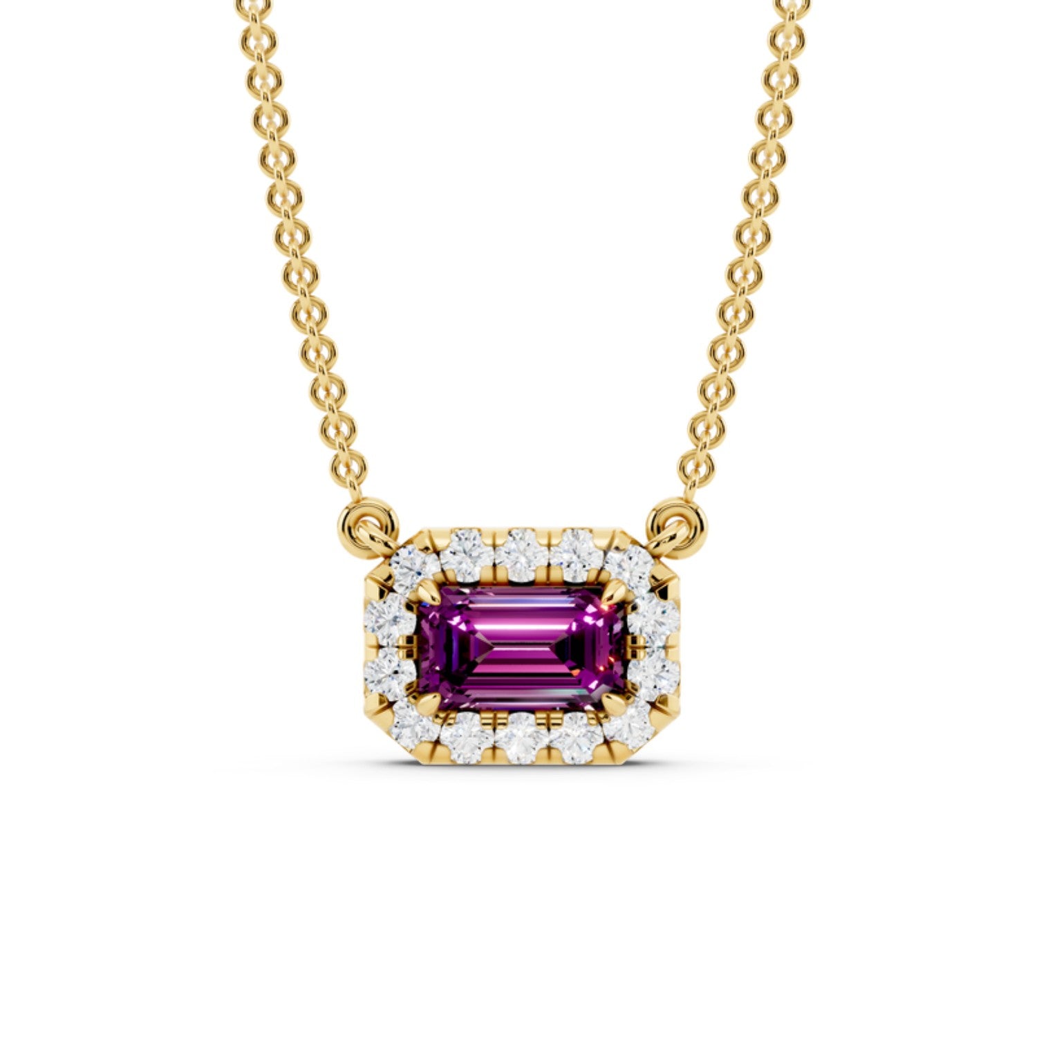 Birthstone Halo Pendant Necklace, February birthstone, 14K gold