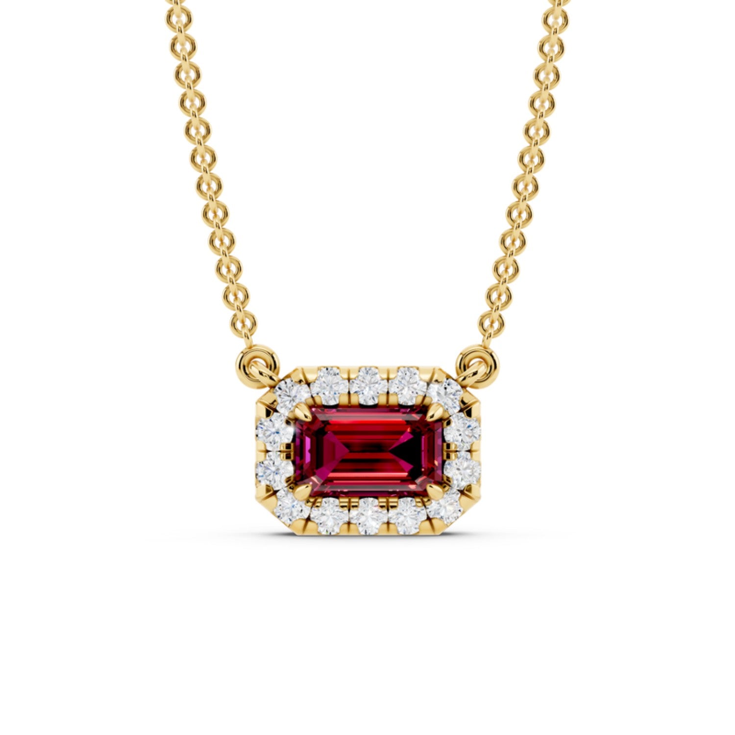 Birthstone Halo Pendant Necklace, July birthstone, 14K gold