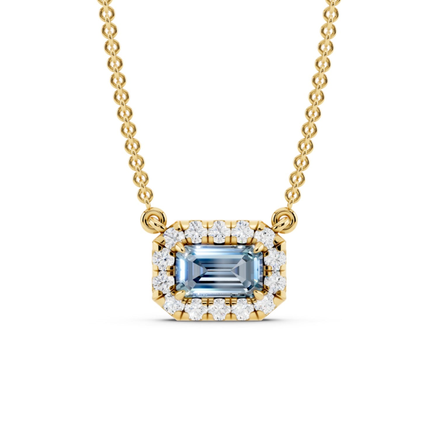 Birthstone Halo Pendant Necklace, March birthstone, 14K gold