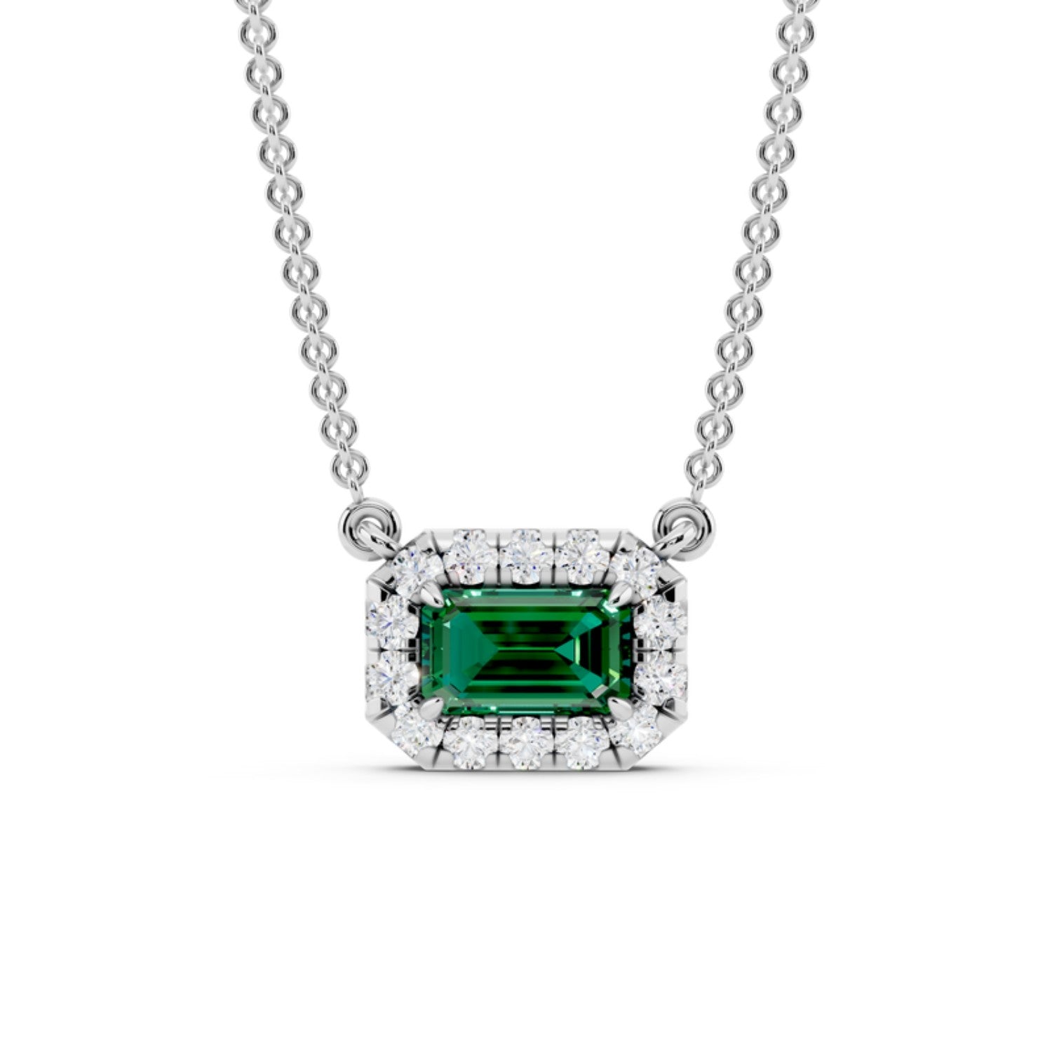 Birthstone Halo Pendant Necklace, May birthstone, 14K gold
