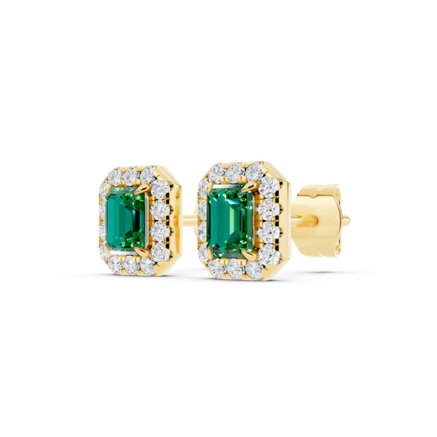 Birthstone Halo Stud Earrings, May birthstone, 14K gold