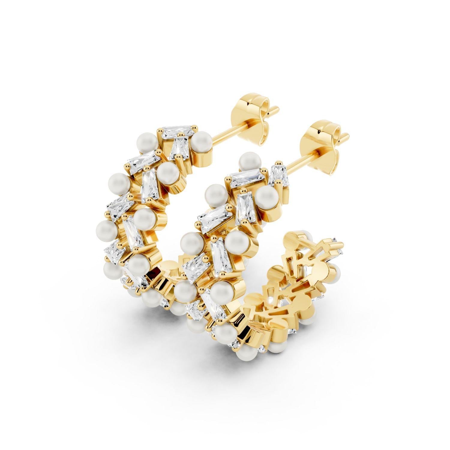 Diamond and Pearl Mosaic Hoops