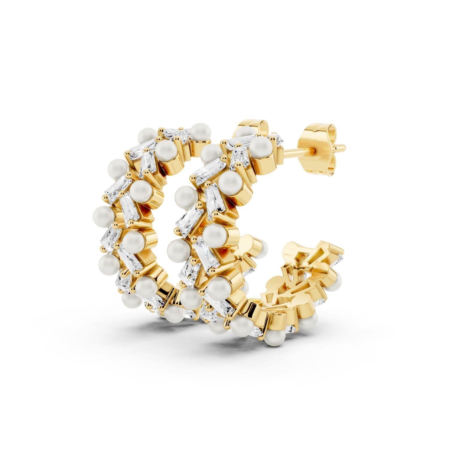 Diamond and Pearl Mosaic Hoops