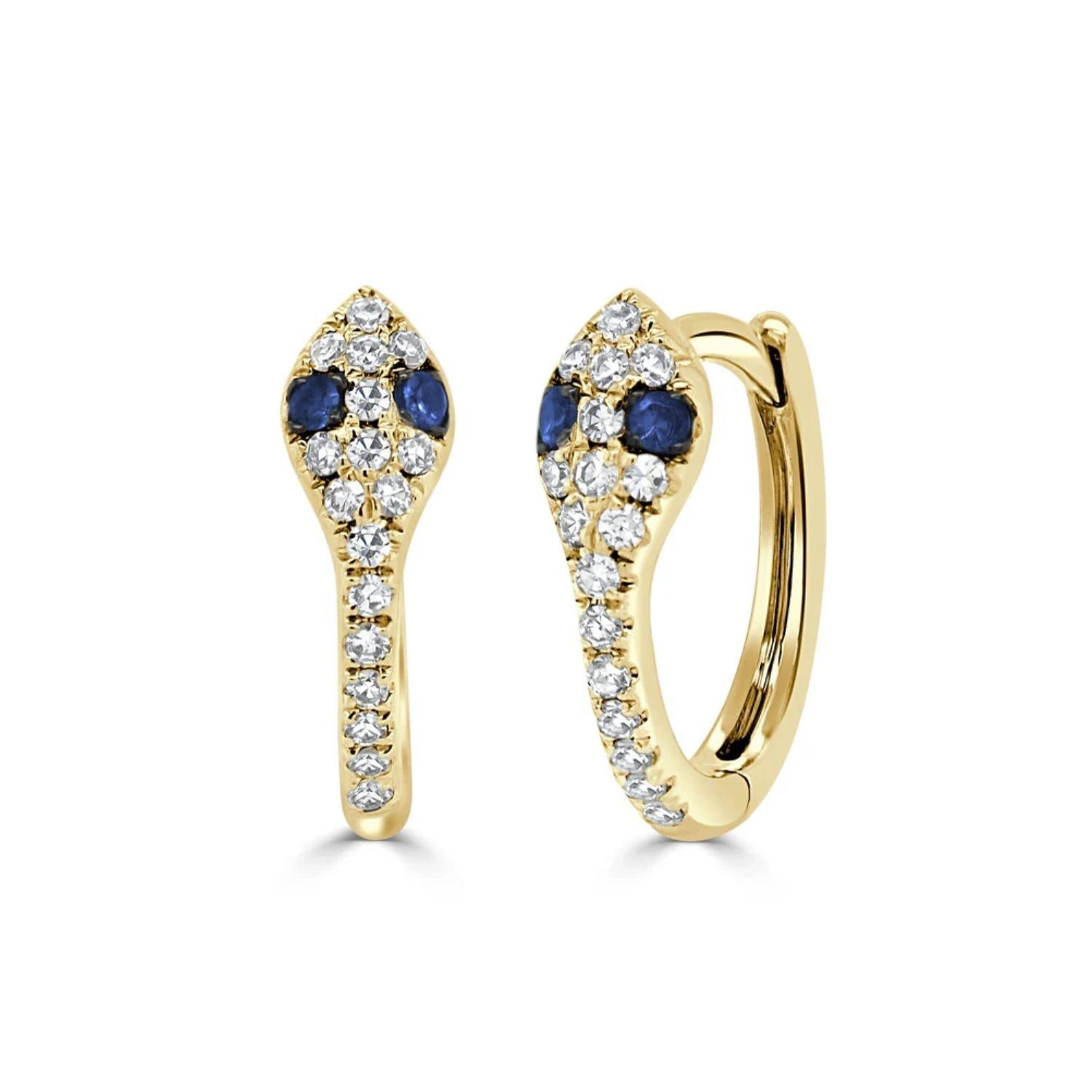 Diamond Blue Sapphire Snake Huggie Earrings