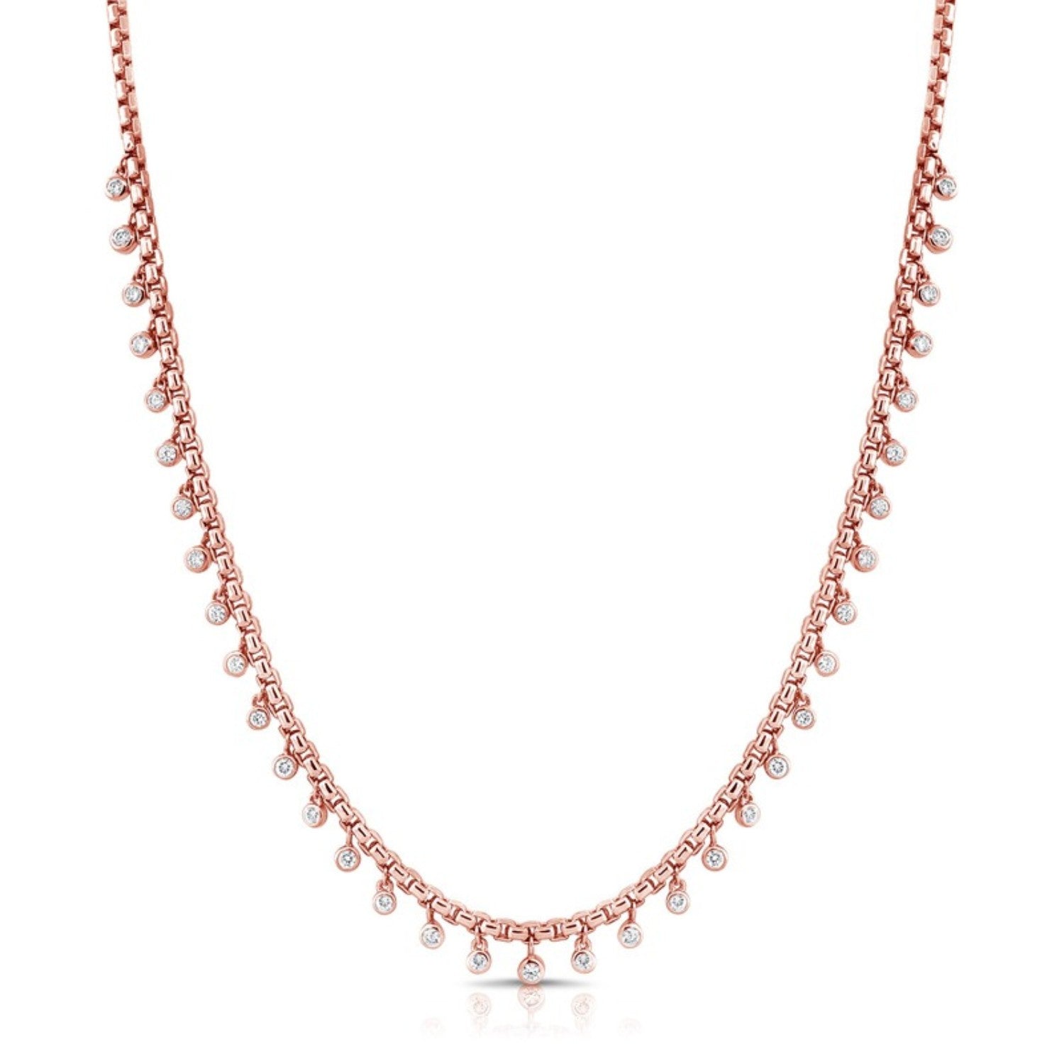Diamond Drop Station Necklace in 14K rose gold