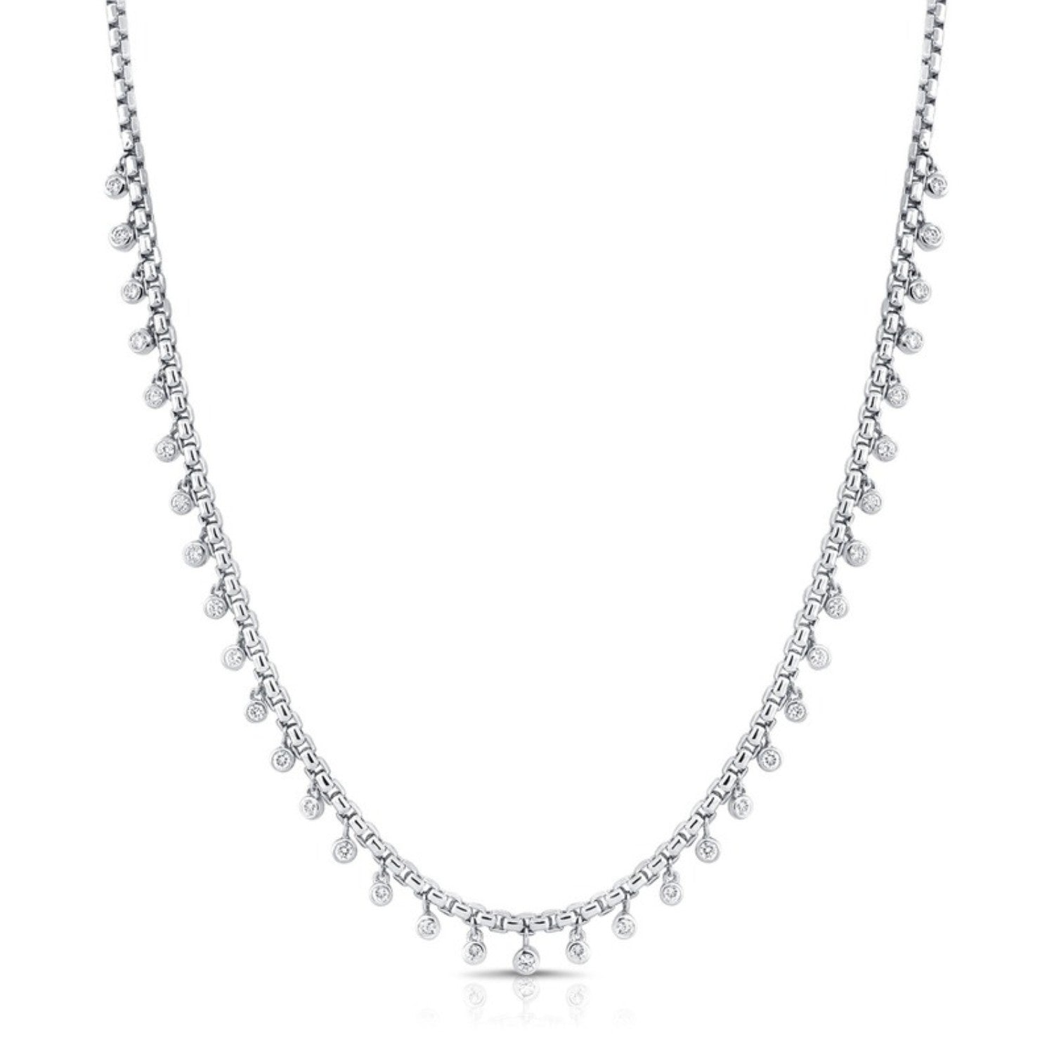 Diamond Drop Station Necklace in 14K white gold