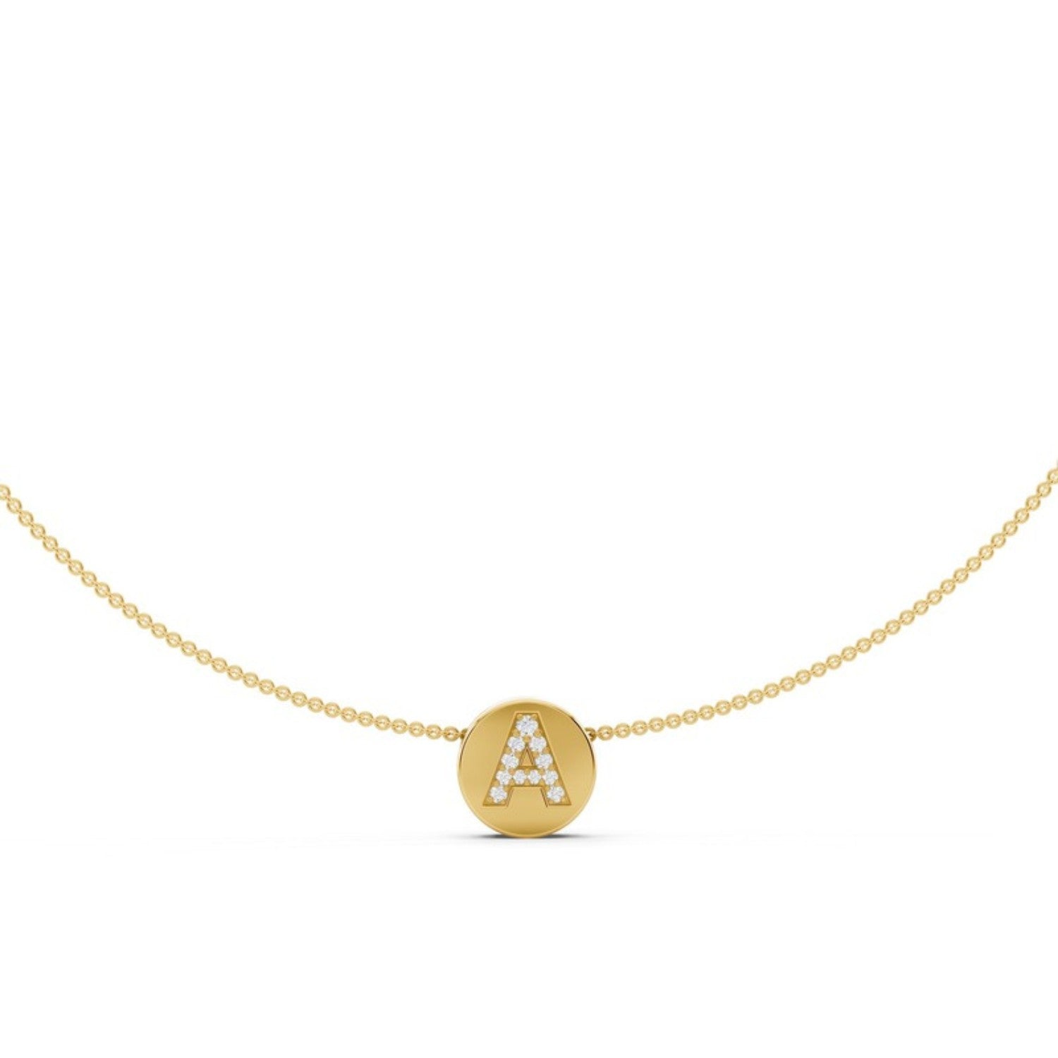 Diamond Initial Disc Necklace in 14K rose gold