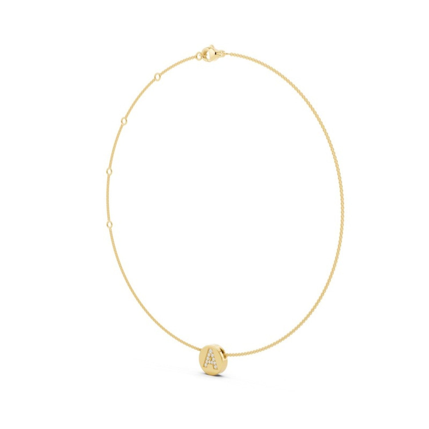 Diamond Initial Disc Necklace, detail view 2