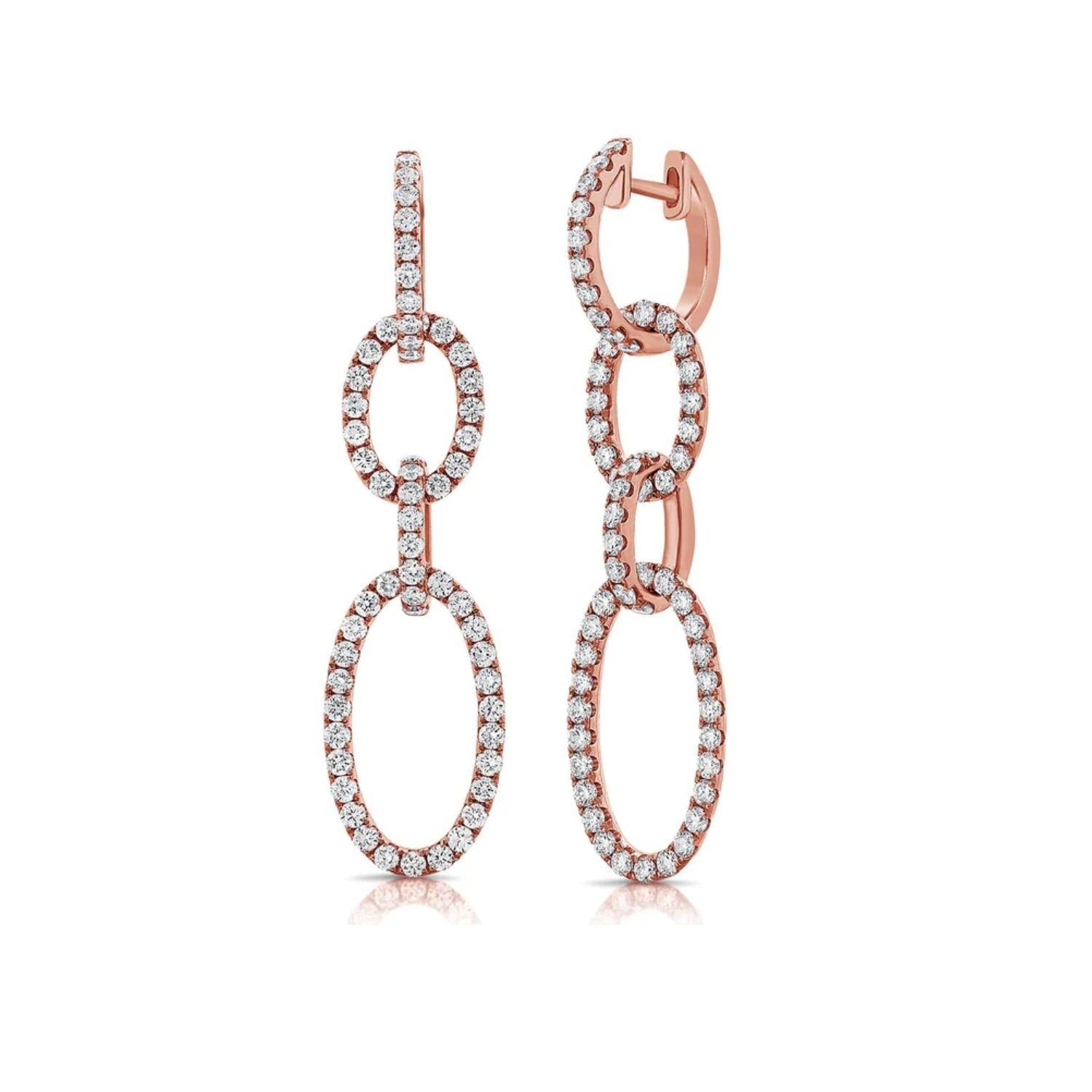 Diamond Oval Link Drop Earrings