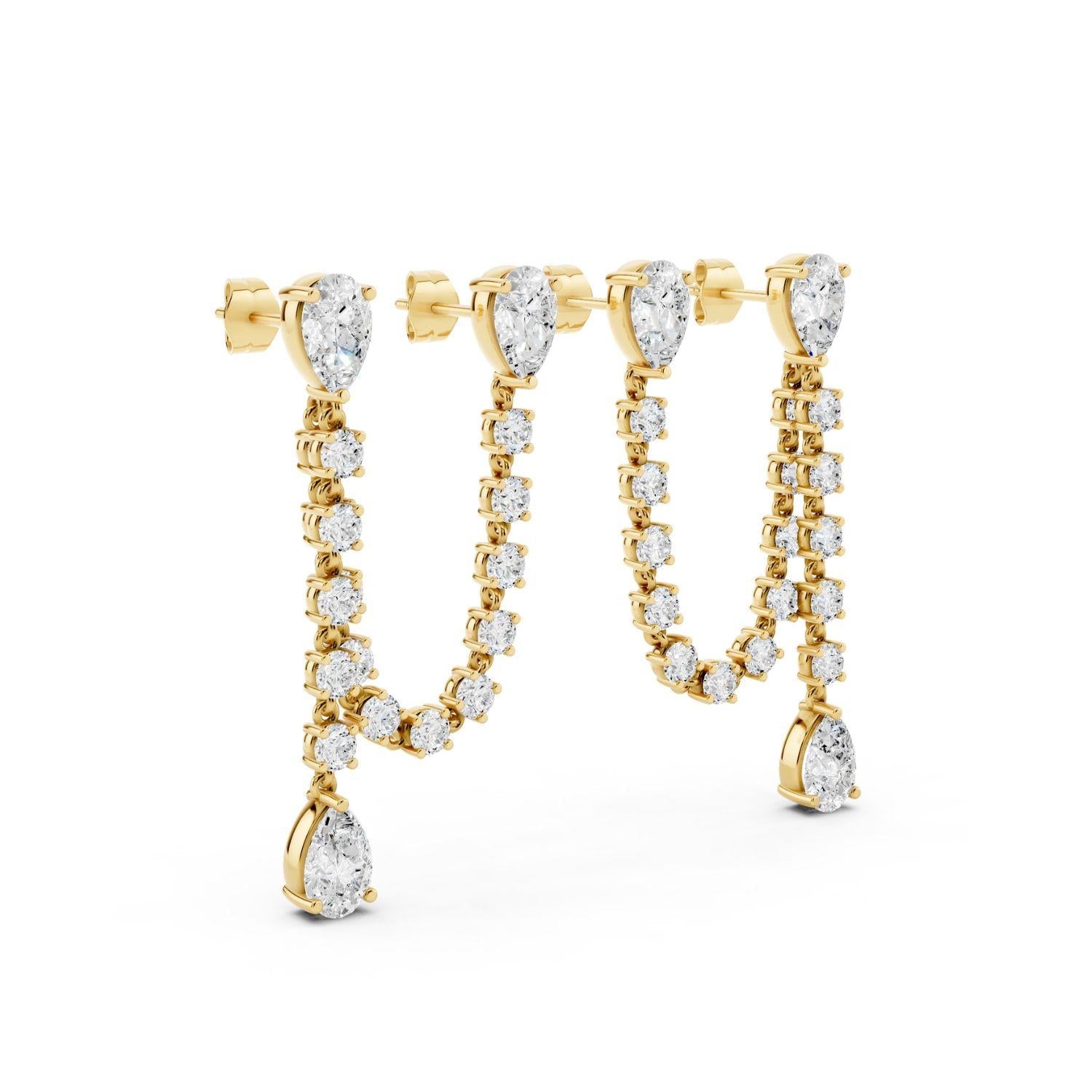 Diamond Pear and Chain Drop Earrings