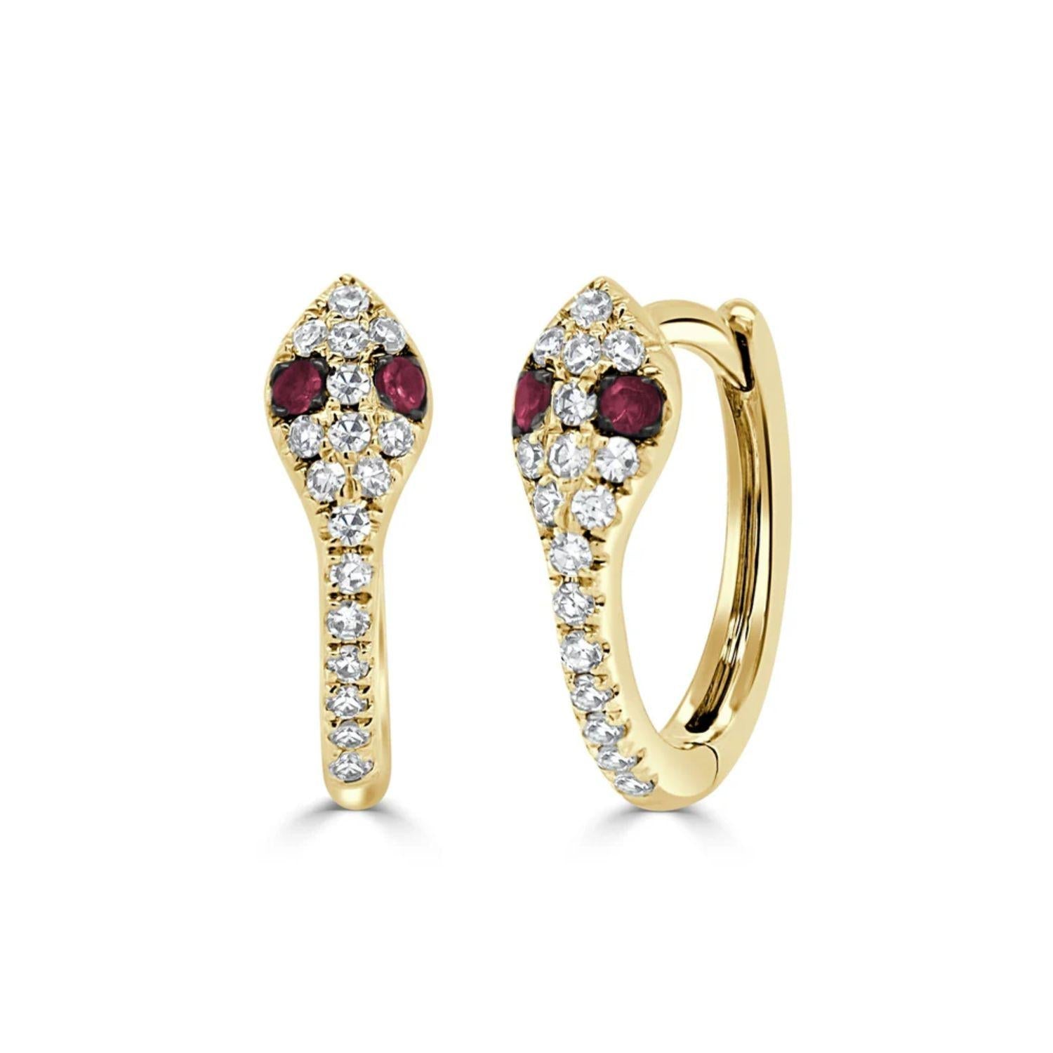 Diamond Ruby Snake Huggie Earrings