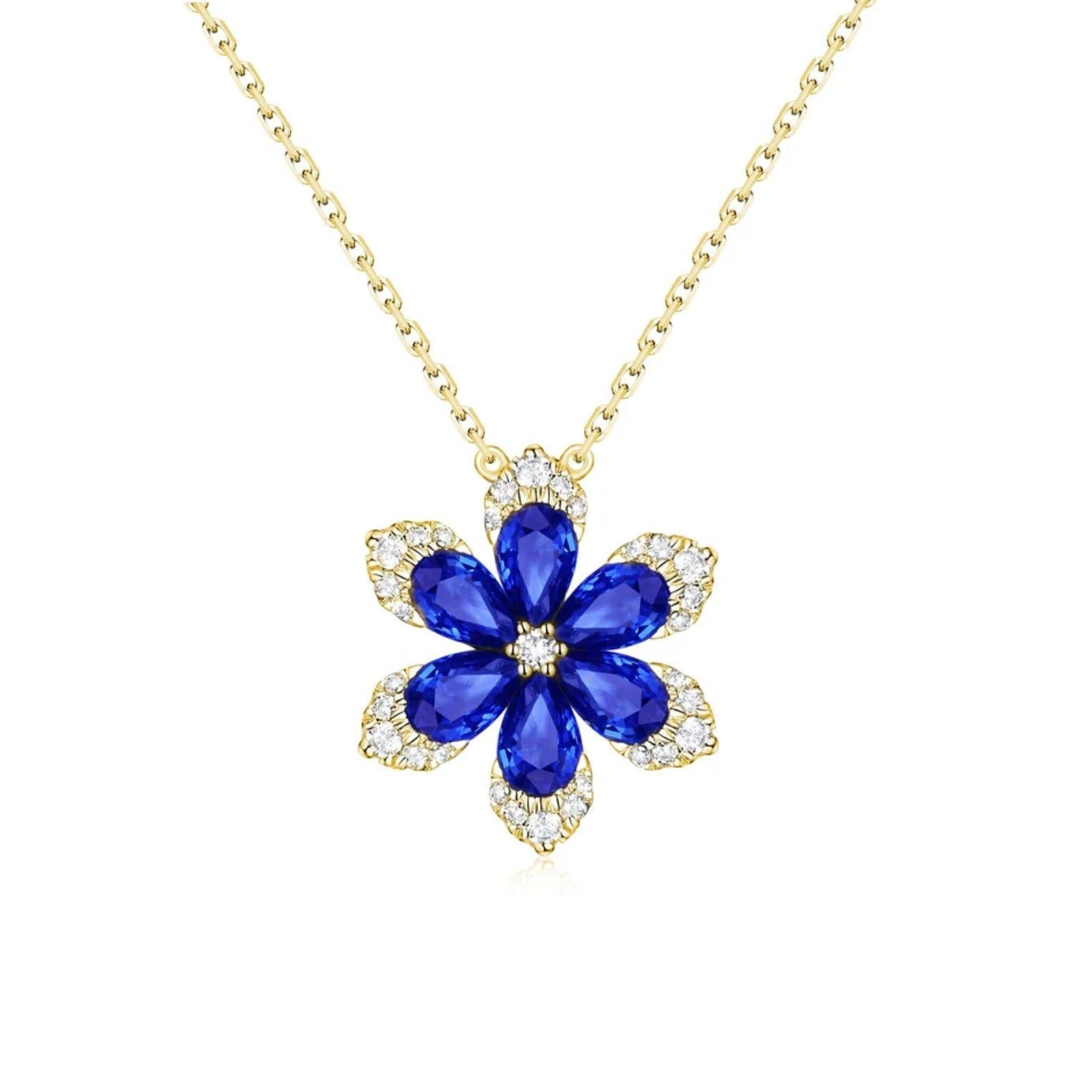 Diamond Sapphire Flower Necklace