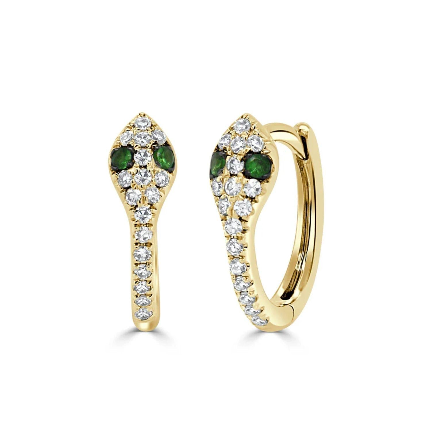Diamond Tsavorite Snake Huggie Earrings