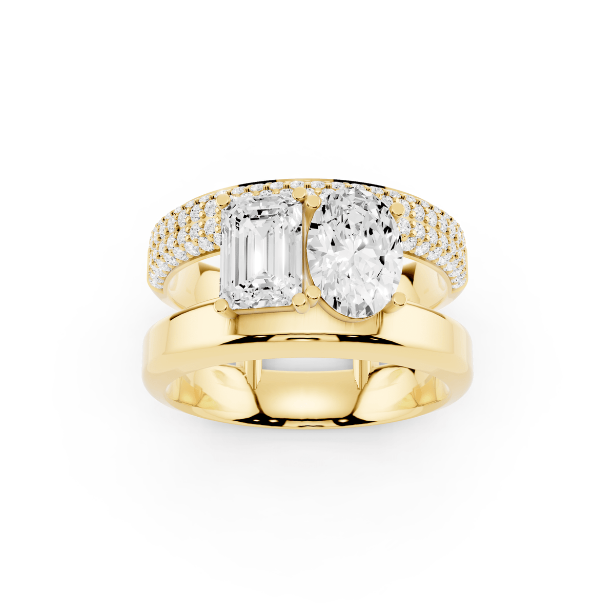 Emerald-Cut and Oval Lab-Grown Diamond Toi et Moi Ring