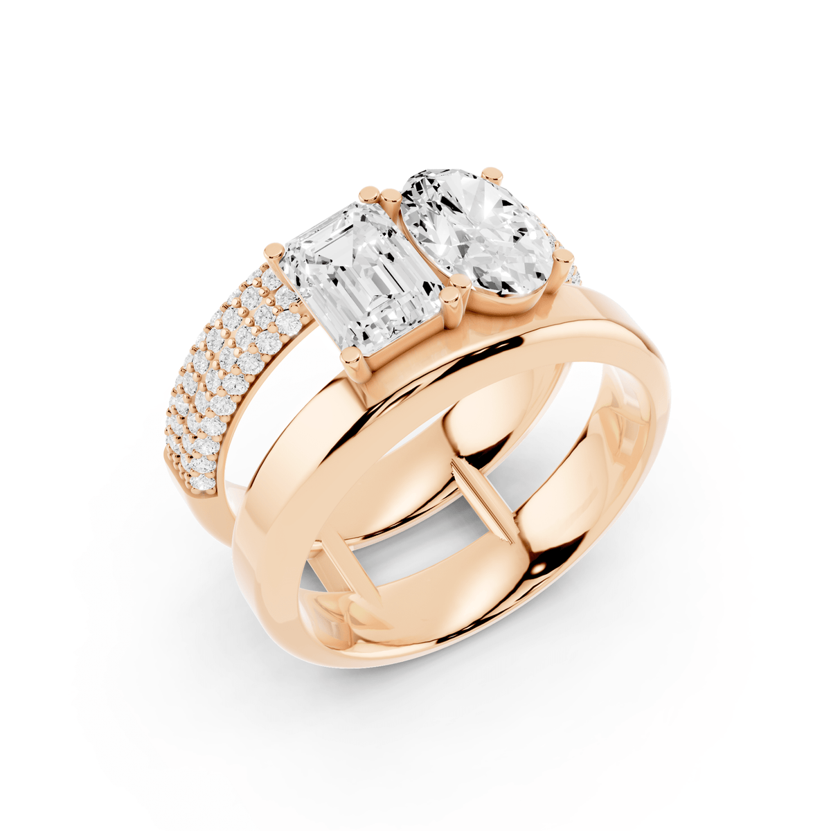 Emerald-Cut and Oval Lab-Grown Diamond Toi et Moi Ring